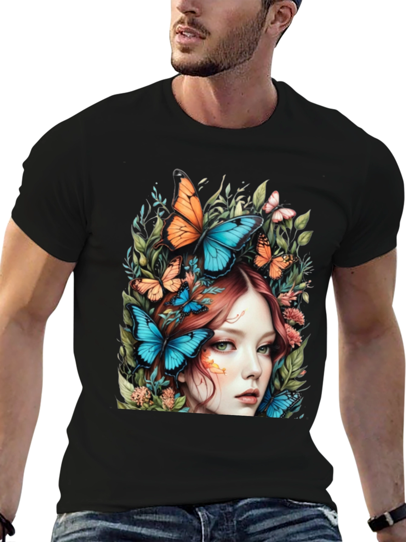 Butterfly Woman Graphic Tee - Nature Art T-Shirt