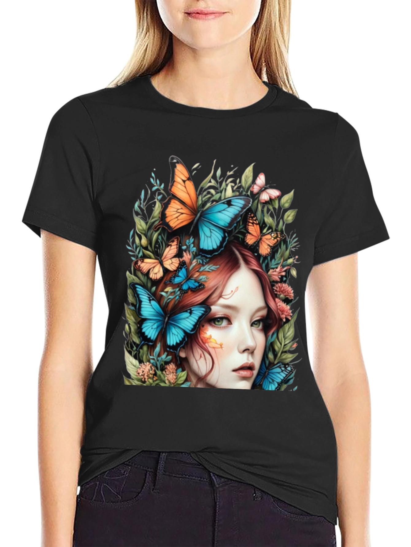 Butterfly Woman Graphic Tee - Nature Art T-Shirt