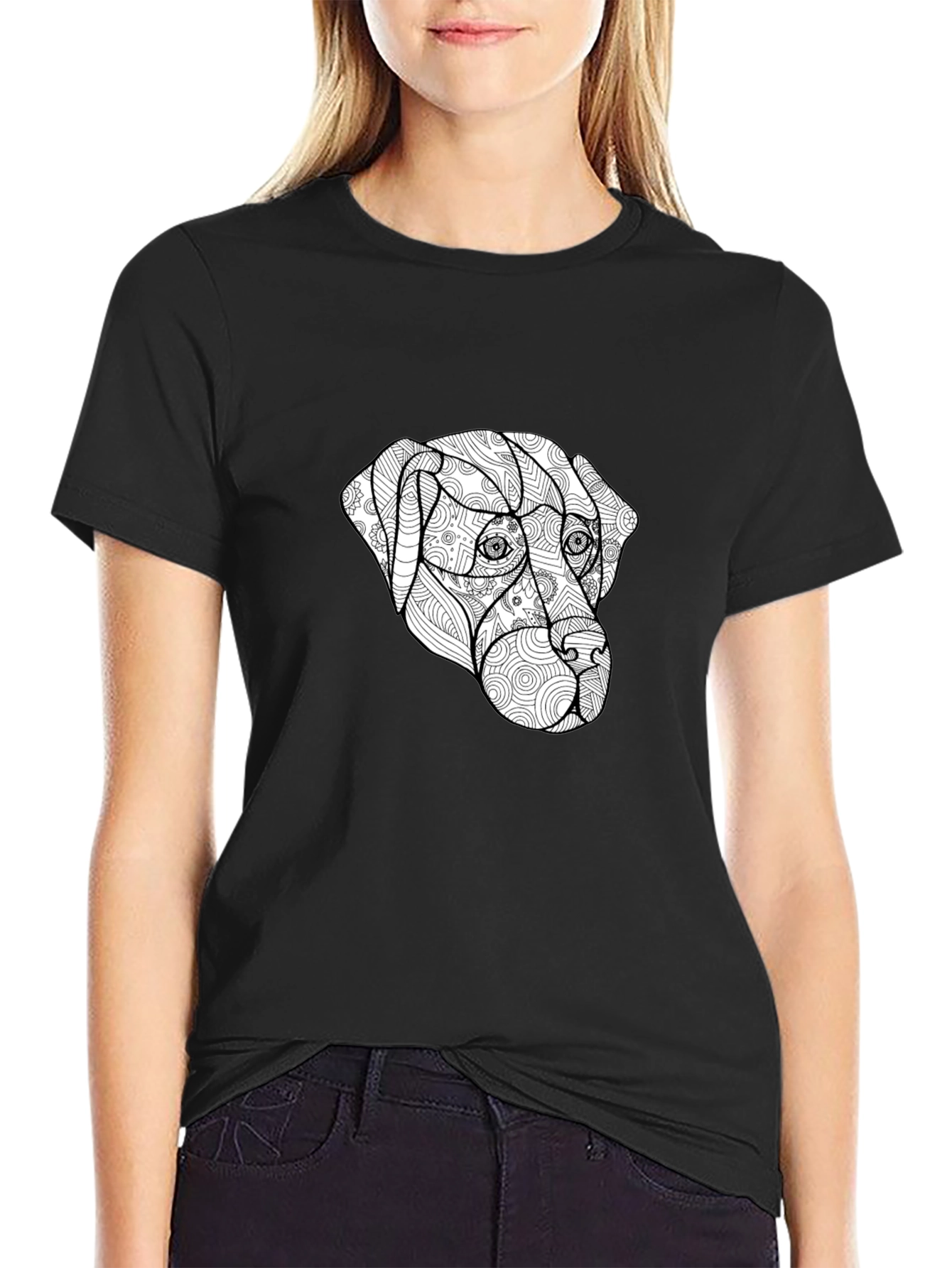 Dog Zentangle T-Shirt - Black