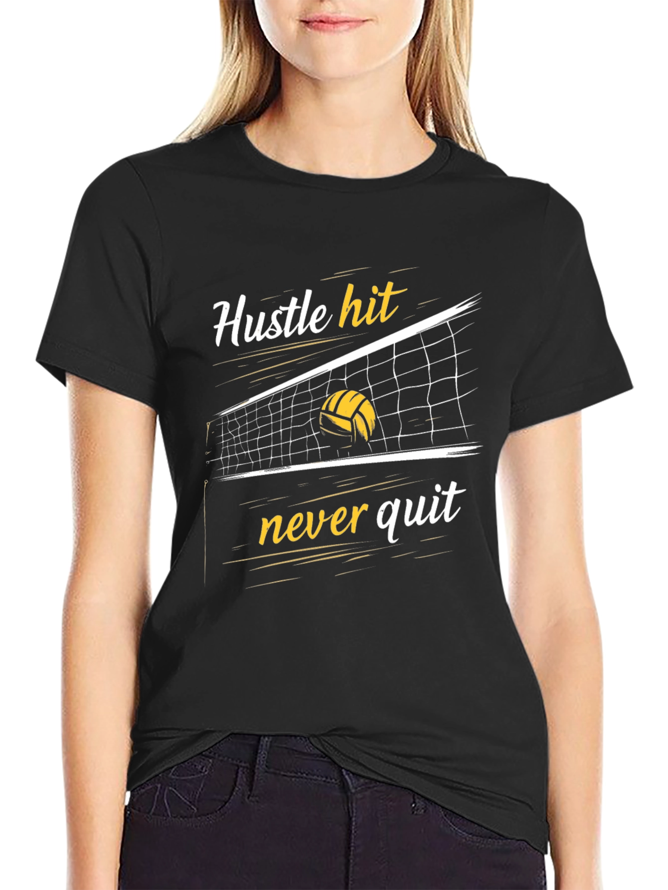 Hustle Hit Never Quit Volleyball Graphic Tee