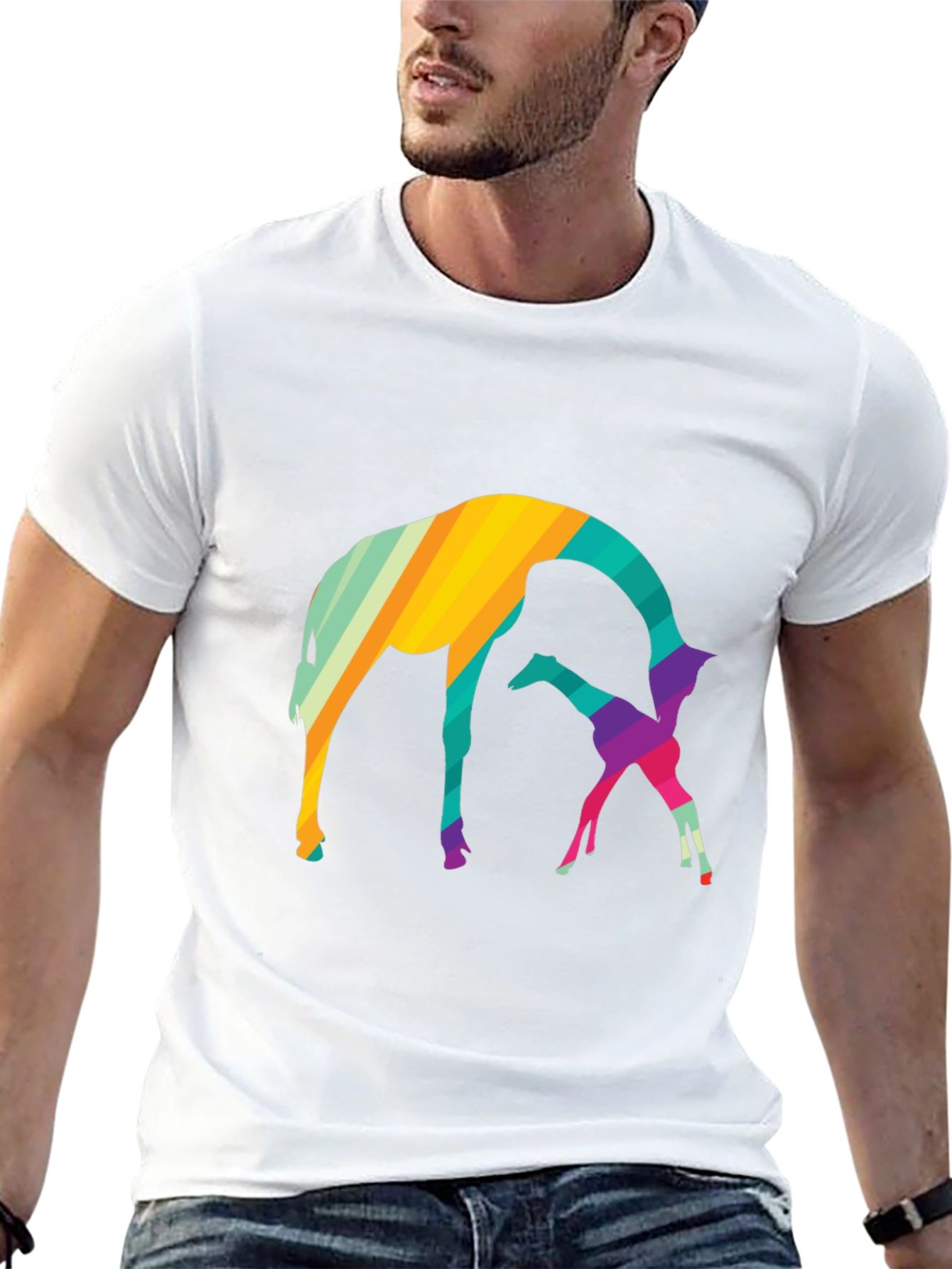 Abstract Giraffe Graphic Tee - Black Cotton Blend Shirt