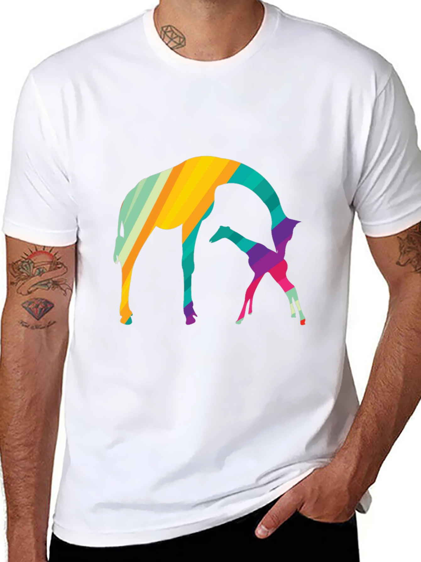 Abstract Giraffe Graphic Tee - Black Cotton Blend Shirt