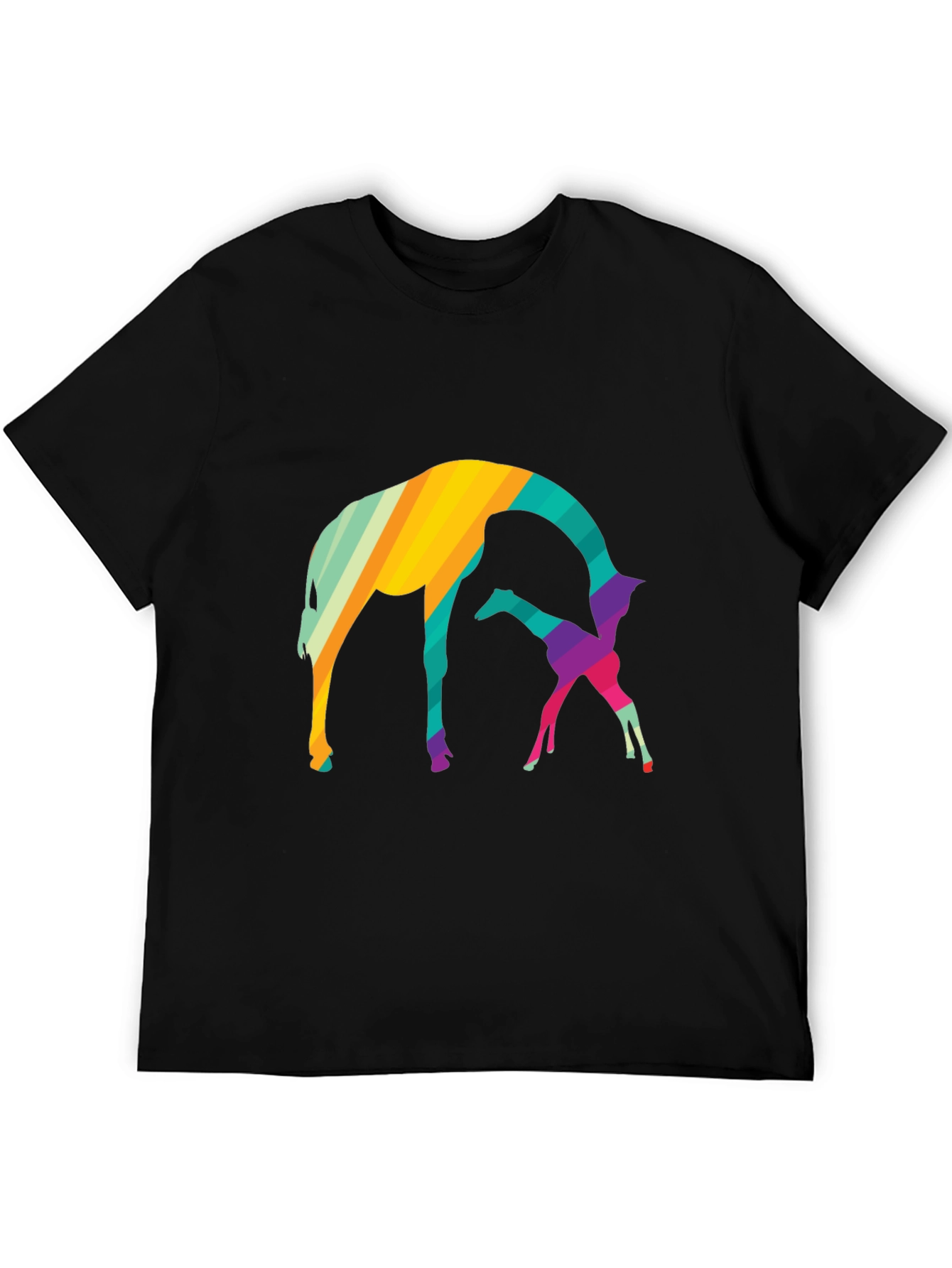 Abstract Giraffe Graphic Tee - Black Cotton Blend Shirt