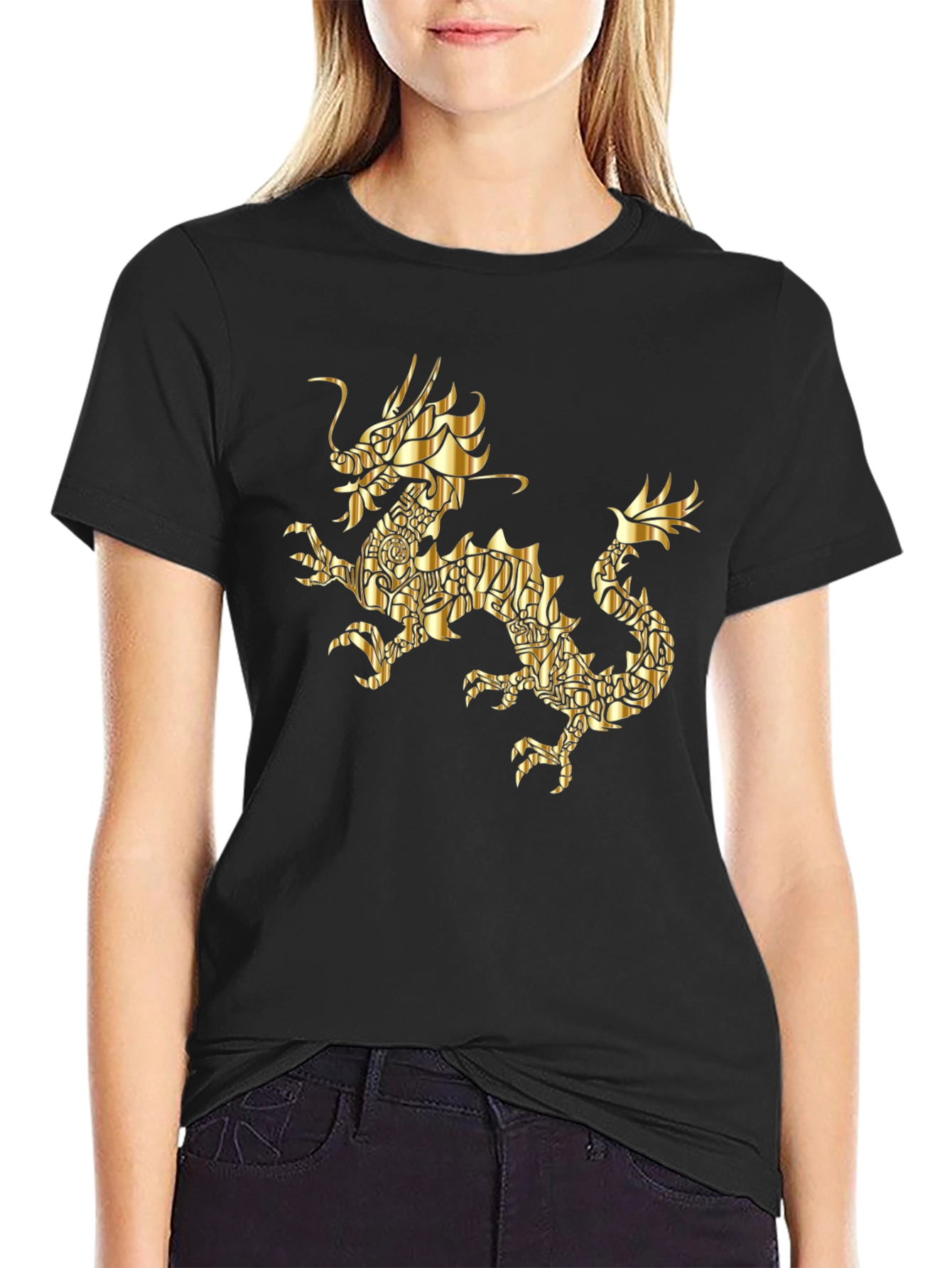 Golden Dragon Graphic Black T-Shirt