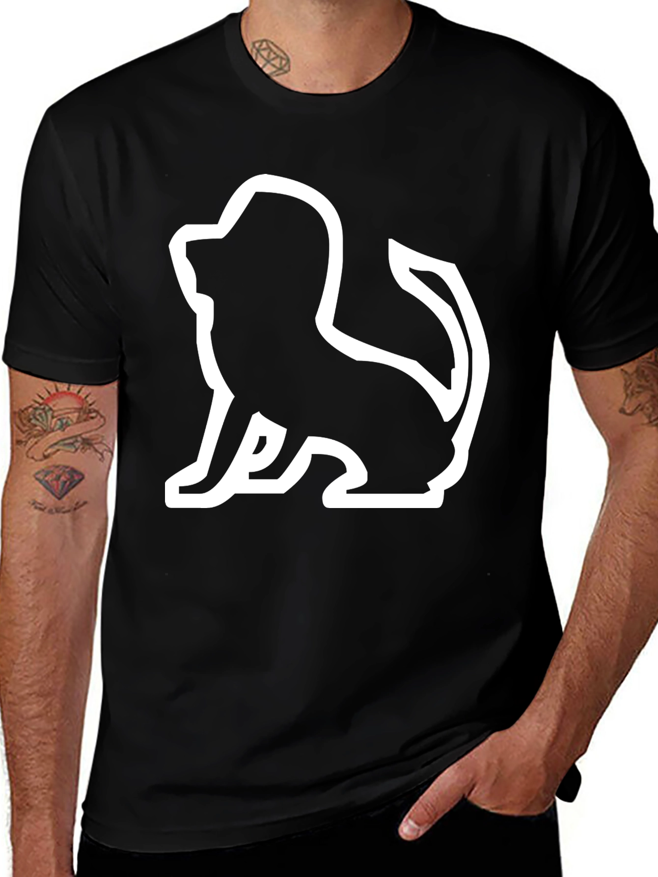 Lion Silhouette Graphic Tee - Black Cotton Blend