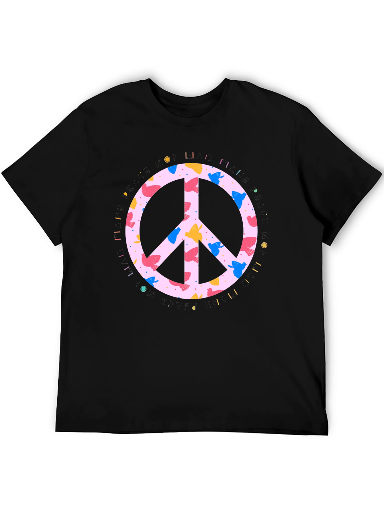 Peace Sign Bird Print Black T-Shirt