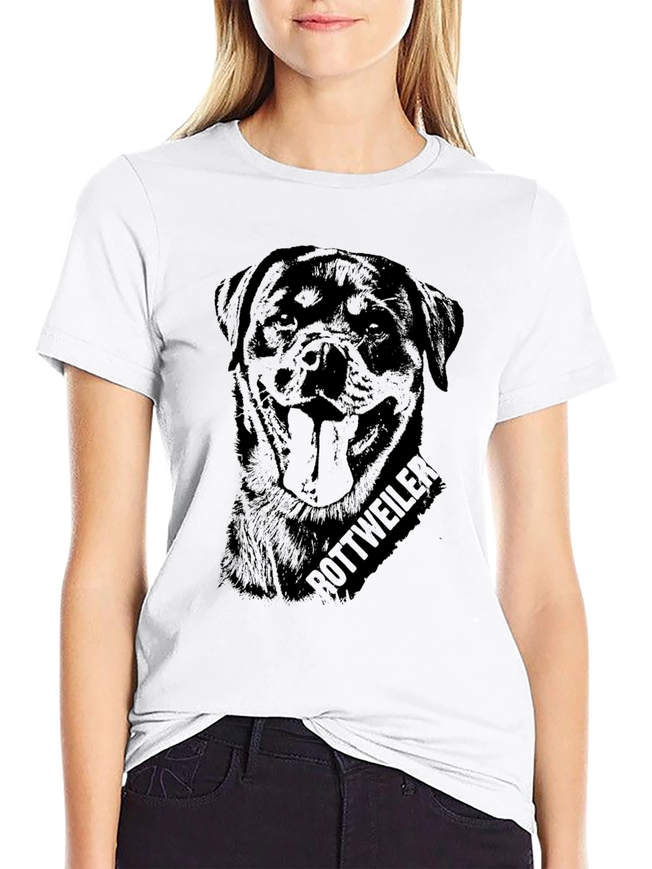 Rottweiler Dog Graphic Print Black T-Shirt