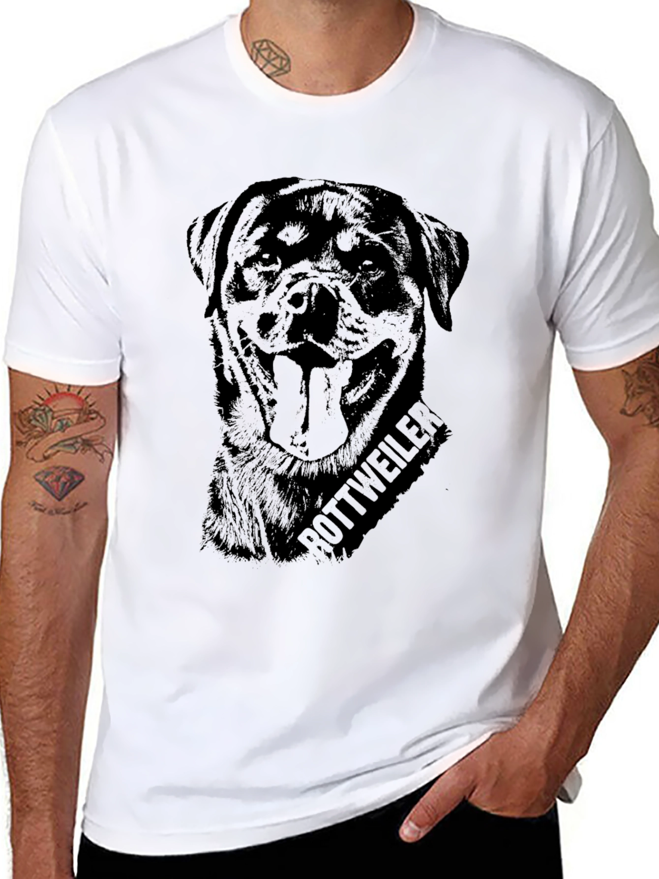 Rottweiler Dog Graphic Print Black T-Shirt