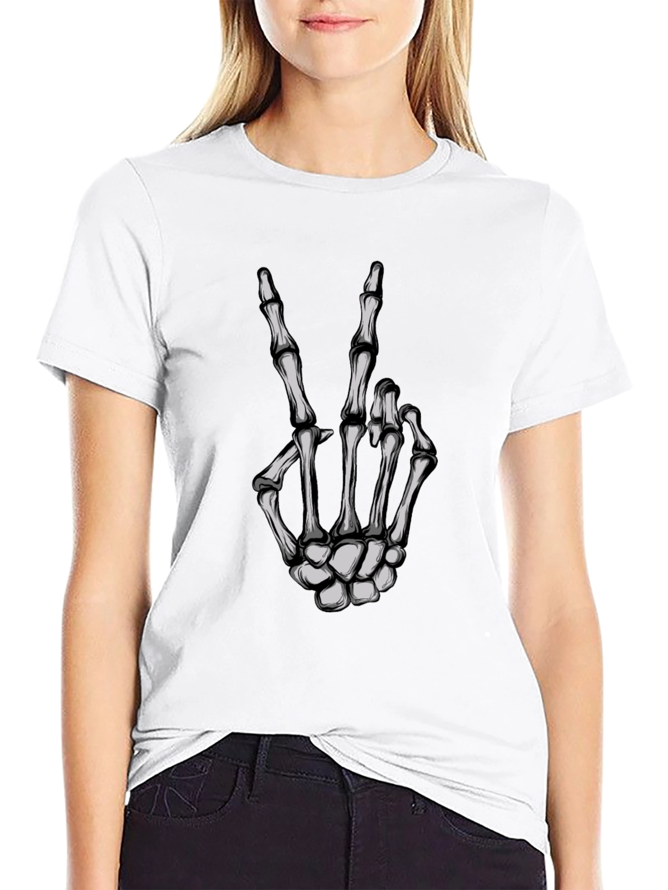 Skeleton Hand Peace Sign Graphic Tee
