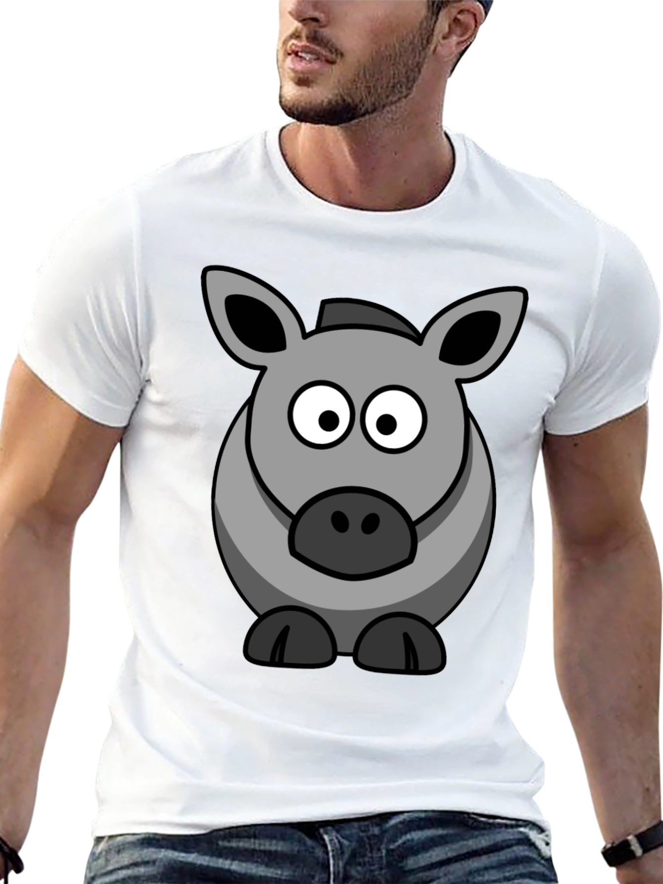 Cartoon Donkey Graphic Tee - Black Cotton Casual Shirt