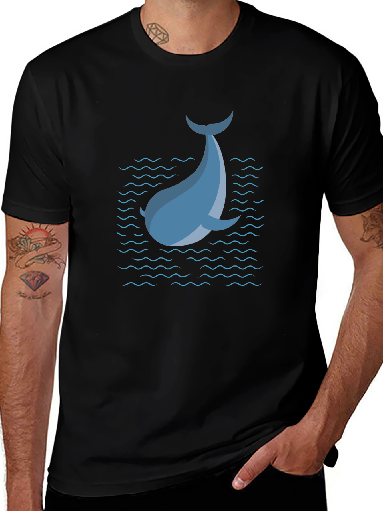 Blue Dolphin Graphic T-Shirt - Black Casual Tee