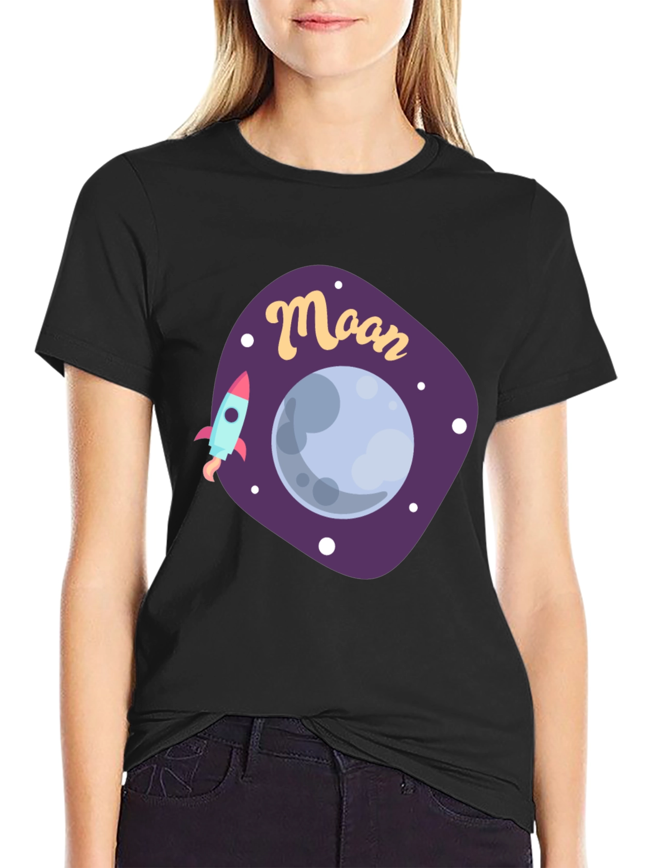 Moon Graphic T-Shirt - Space Rocket Design