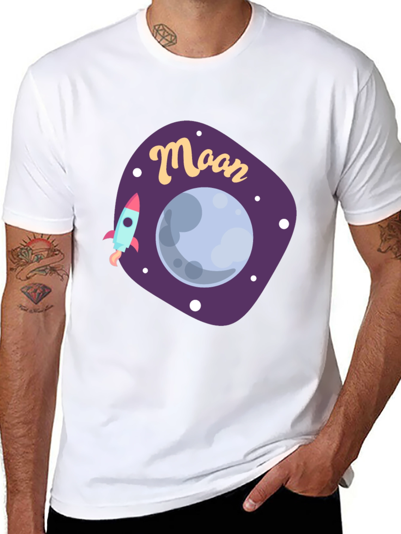 Moon Graphic T-Shirt - Space Rocket Design