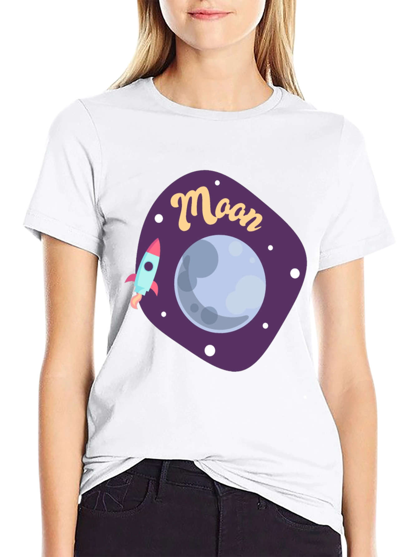 Moon Graphic T-Shirt - Space Rocket Design