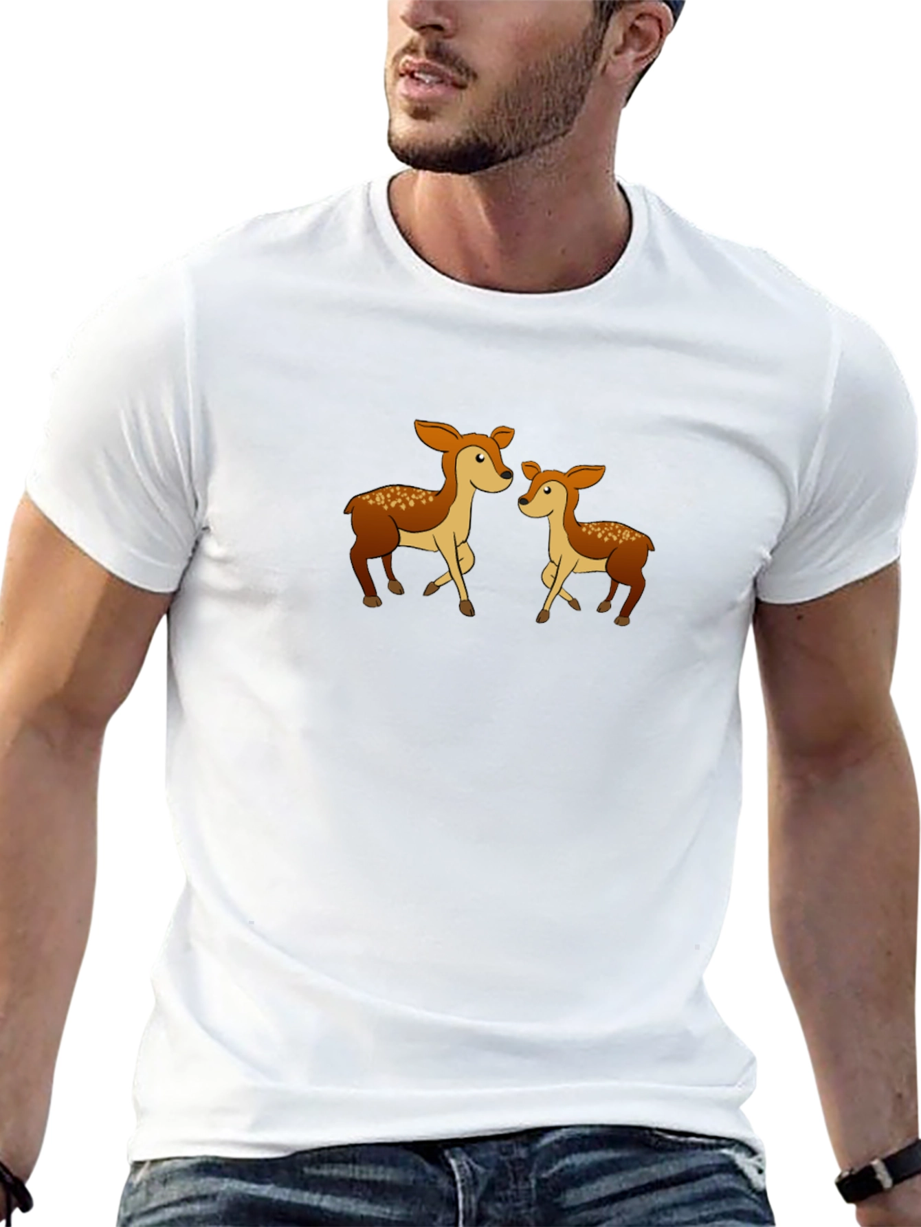 Cute Deer Family Graphic Tee - Black Cotton Shirt