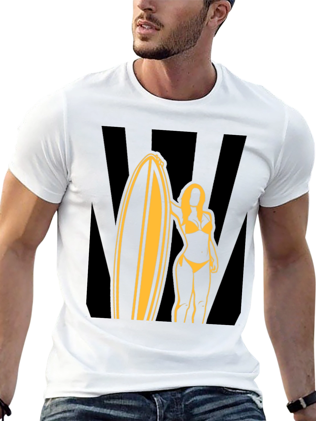Surf Girl Graphic Tee - Black Cotton T-Shirt