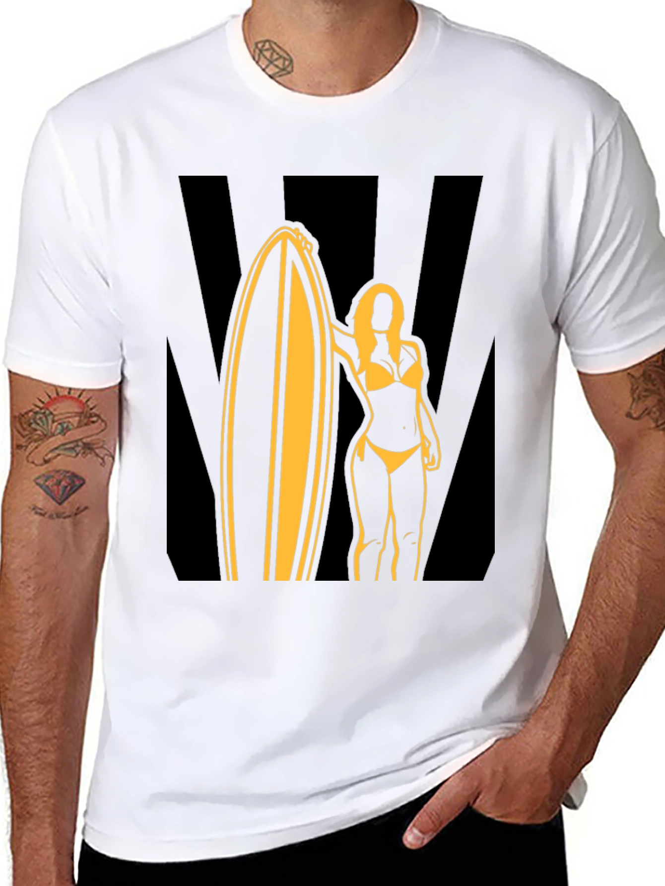 Surf Girl Graphic Tee - Black Cotton T-Shirt