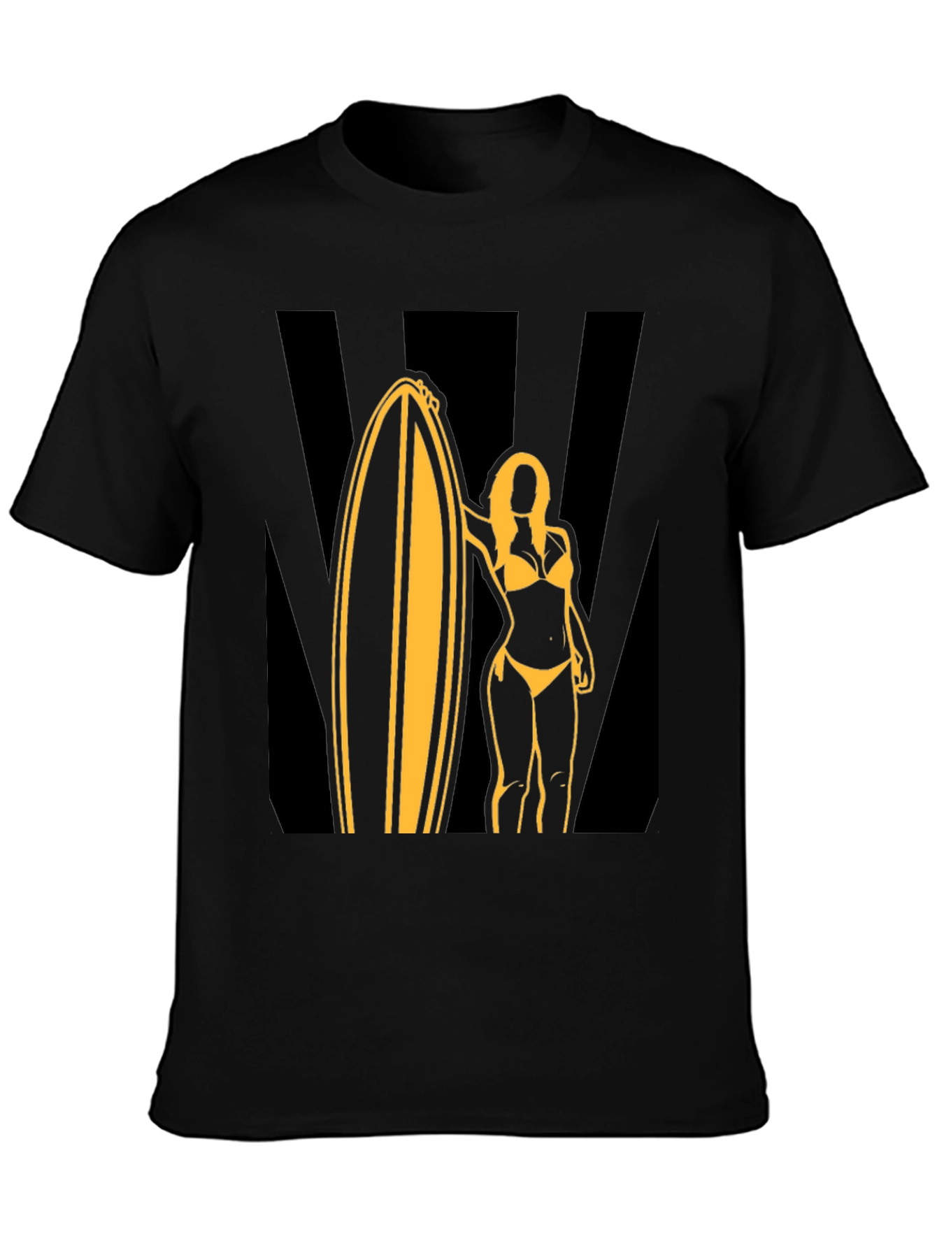 Surf Girl Graphic Tee - Black Cotton T-Shirt
