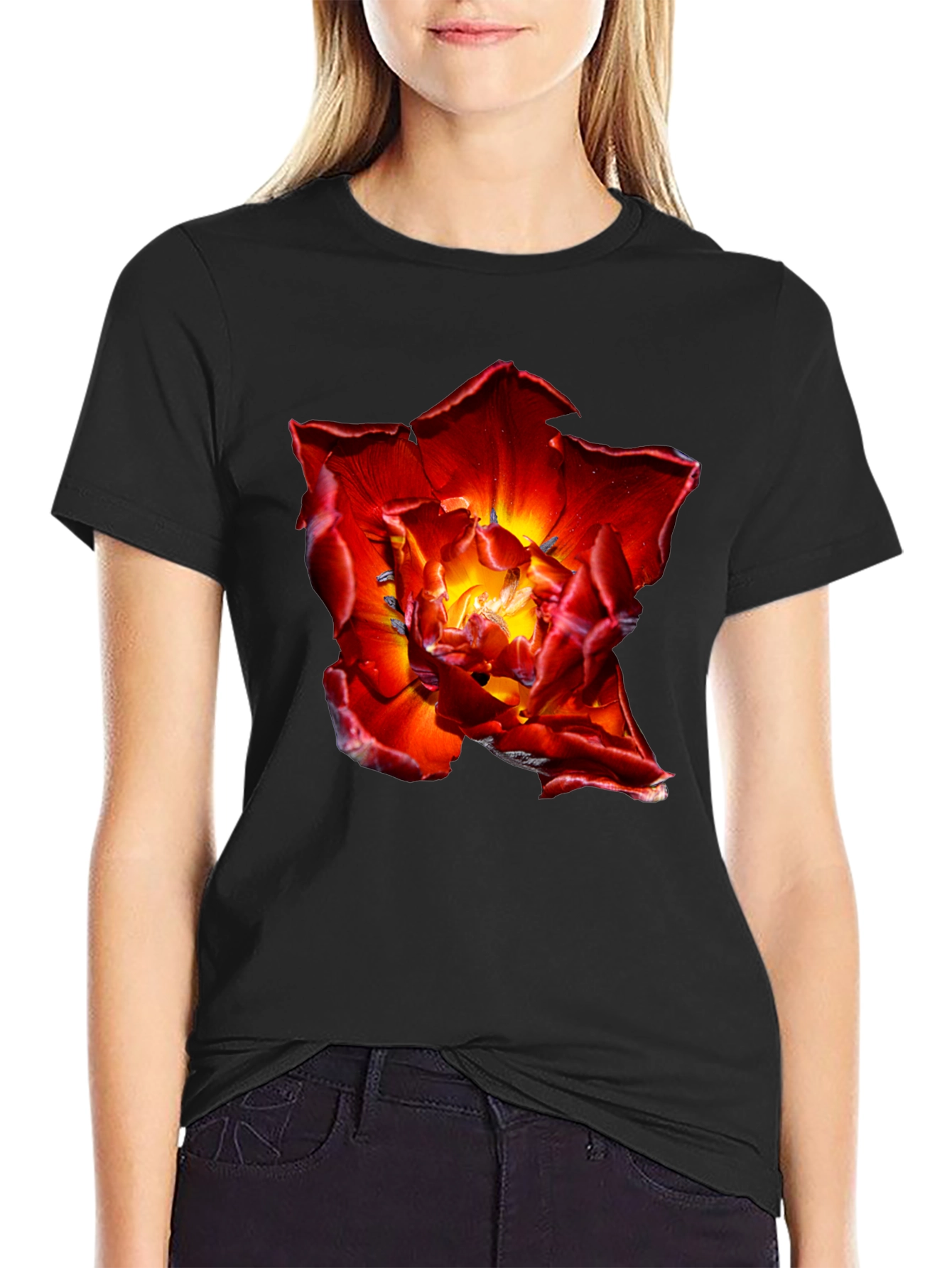 Red Flower Graphic Tee - Bold Floral Design