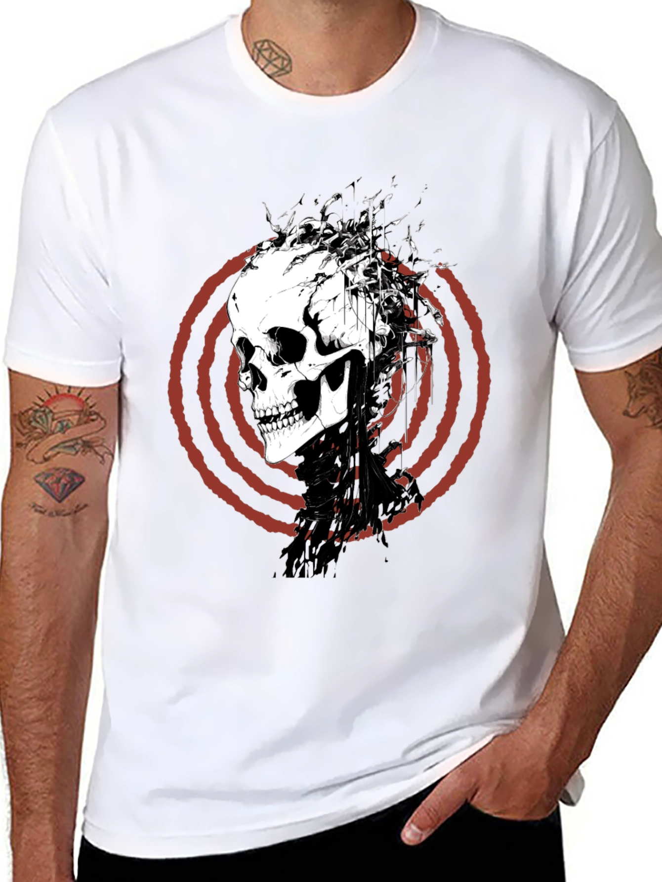 Skull Graphic Tee - Red Spiral Design