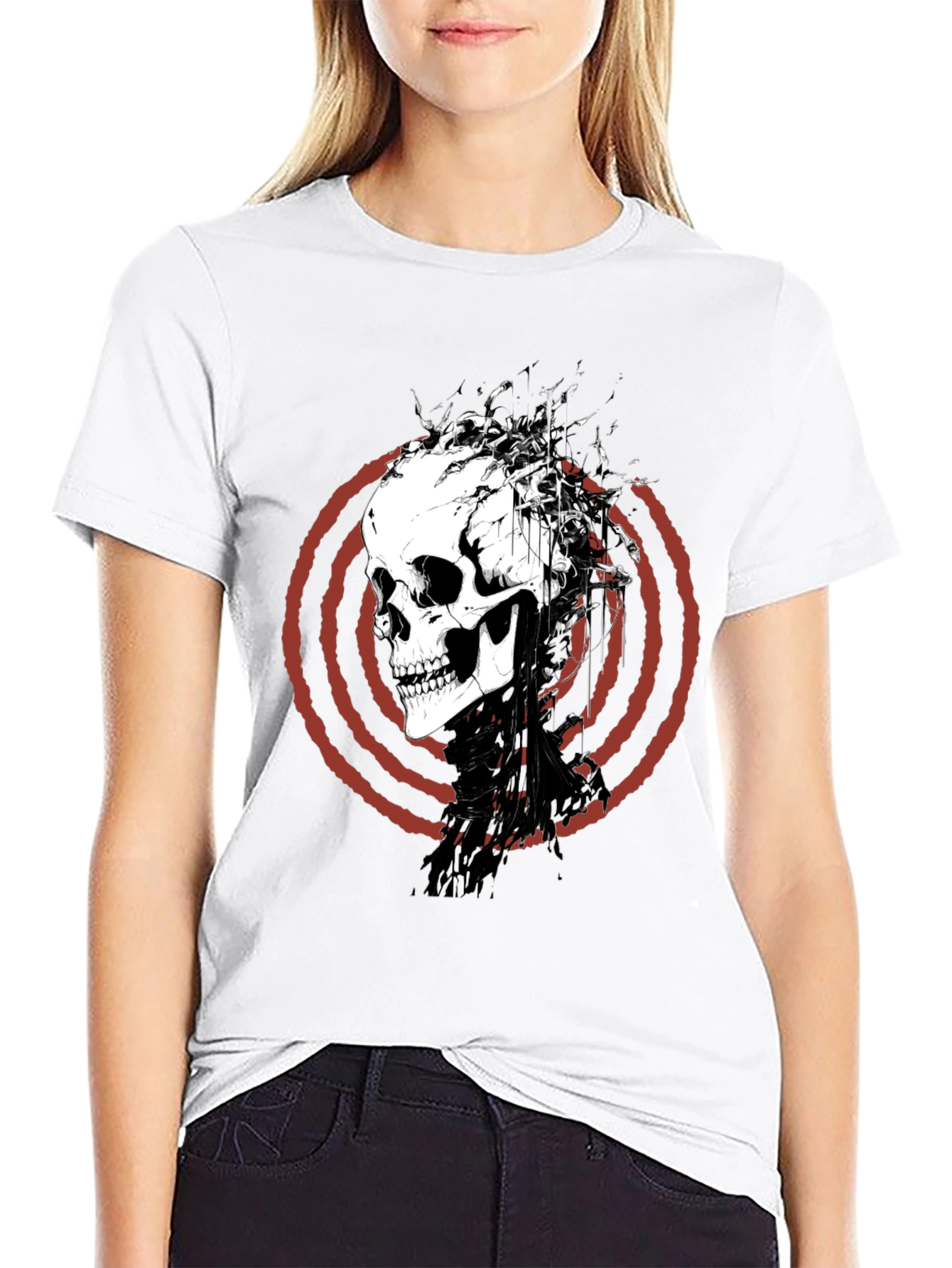 Skull Graphic Tee - Red Spiral Design