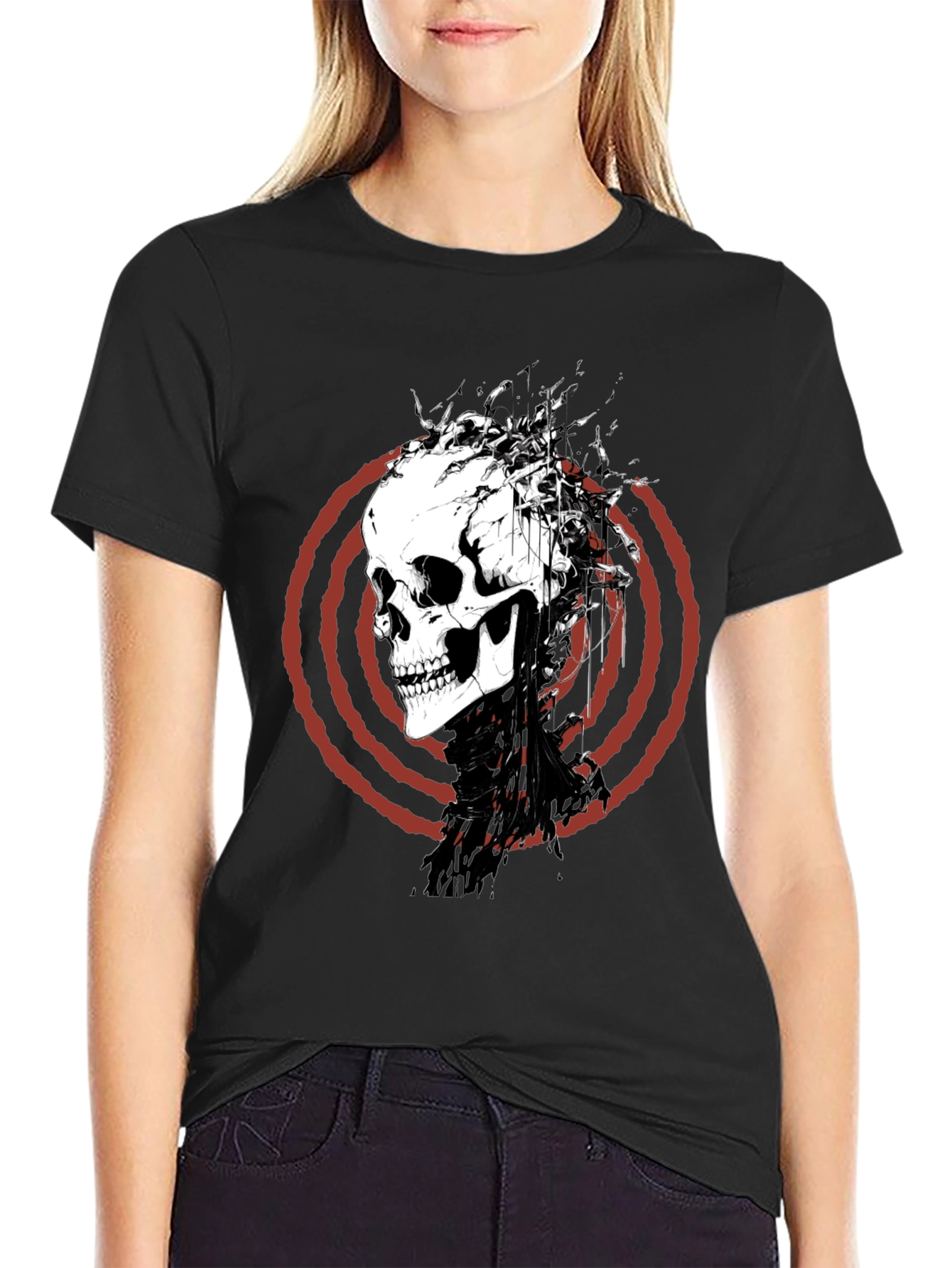 Skull Graphic Tee - Red Spiral Design