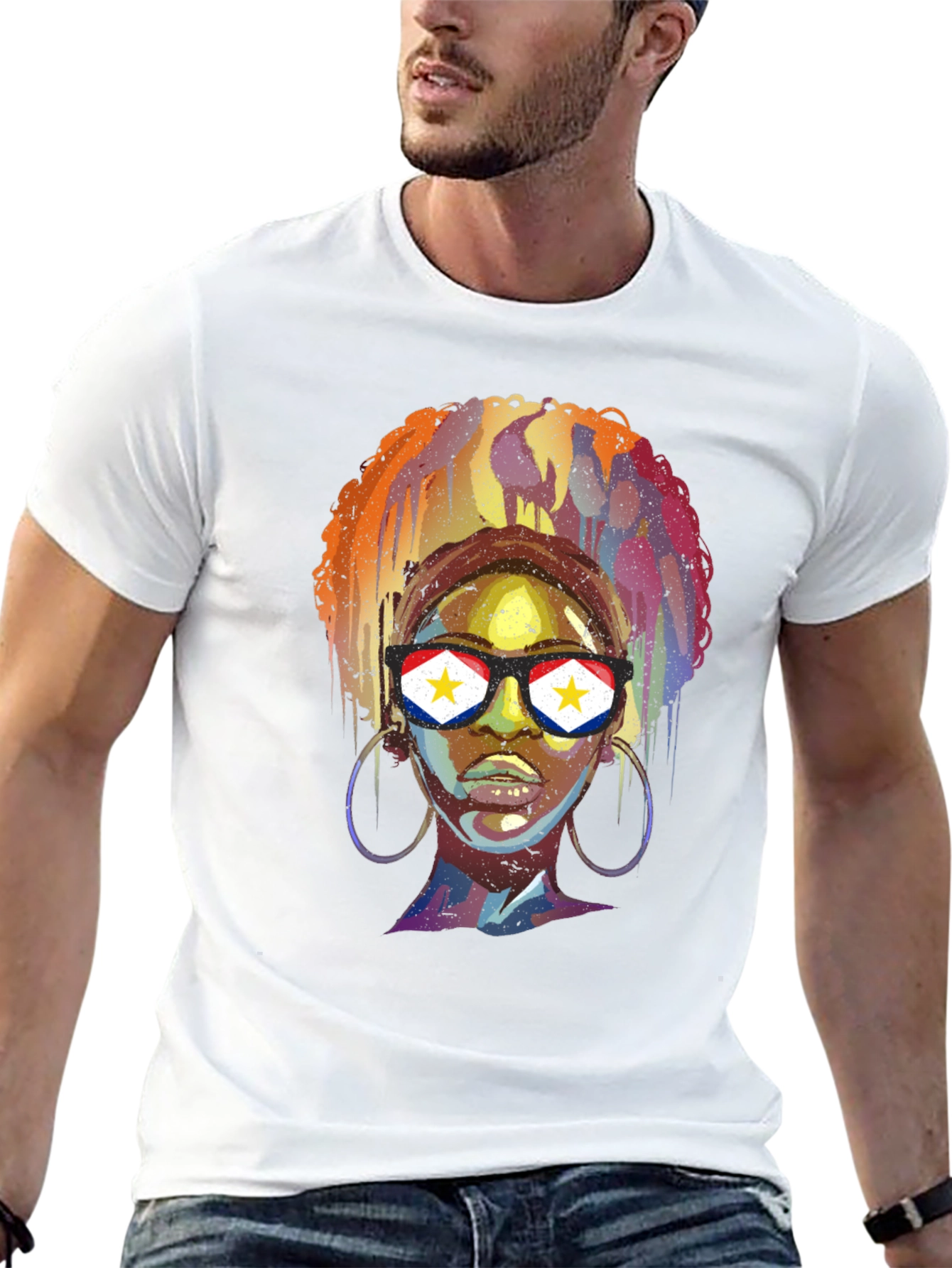 Stylish Black T-Shirt with Artistic Woman Graphic
