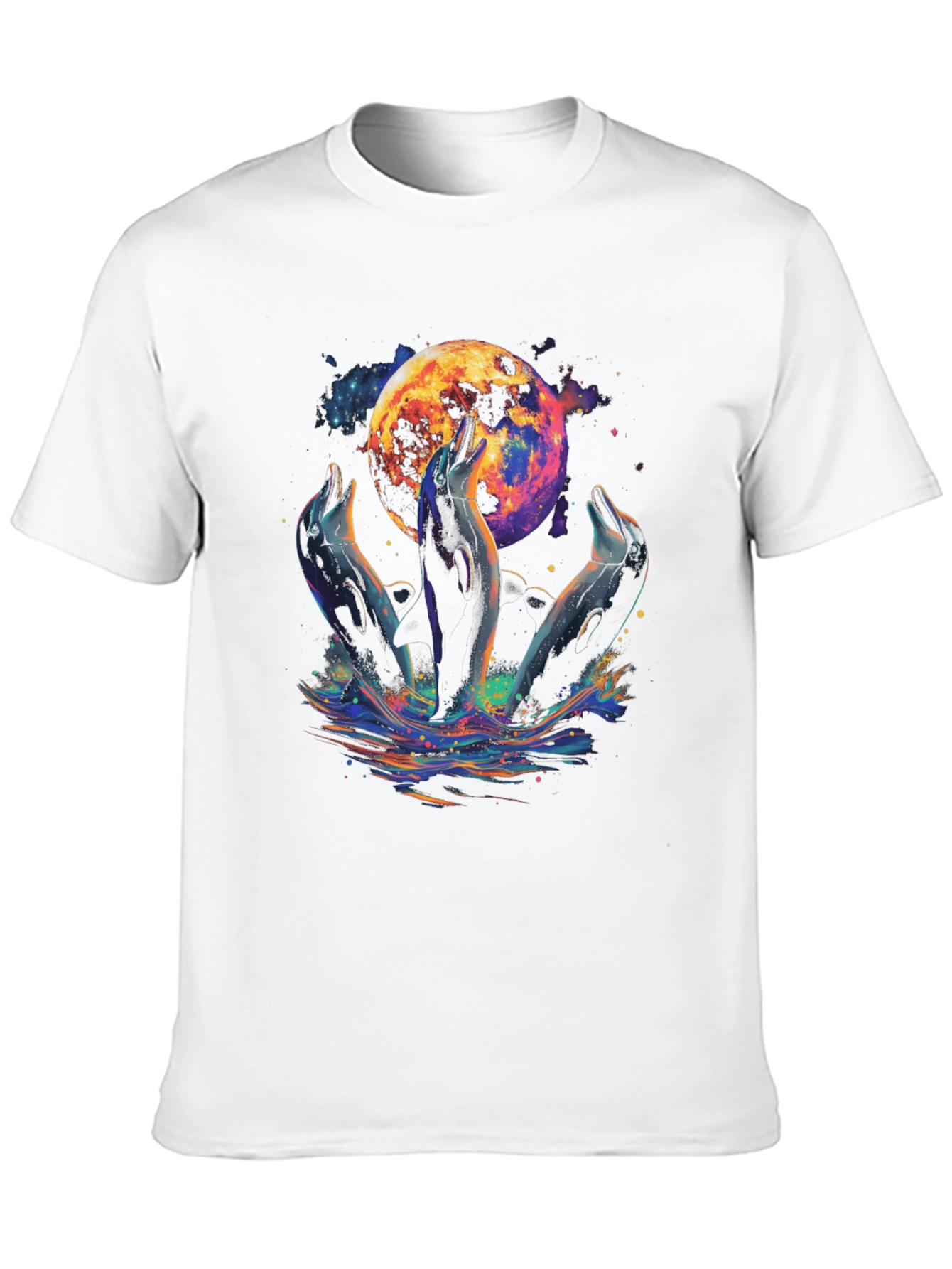 Dolphin Moon Graphic T-Shirt - Black