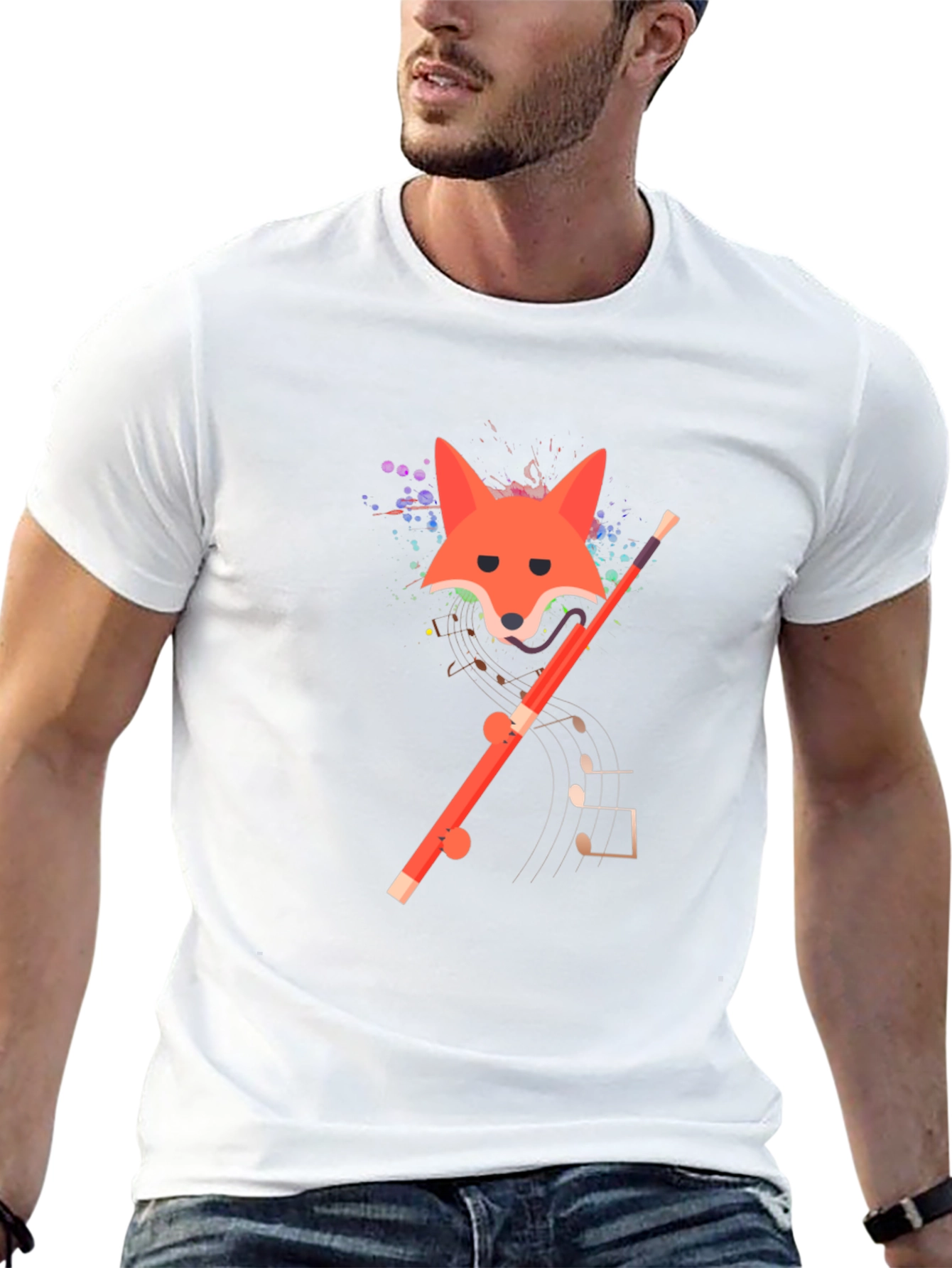 Fox and Flute Graphic Tee - Unique Design