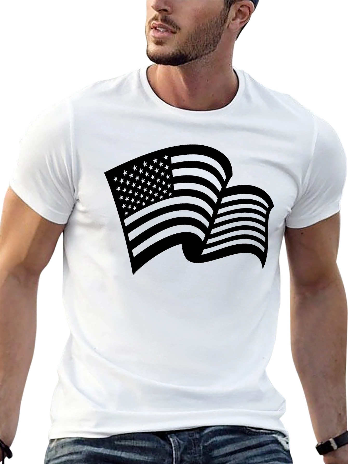 American Flag Graphic Print Black T-Shirt