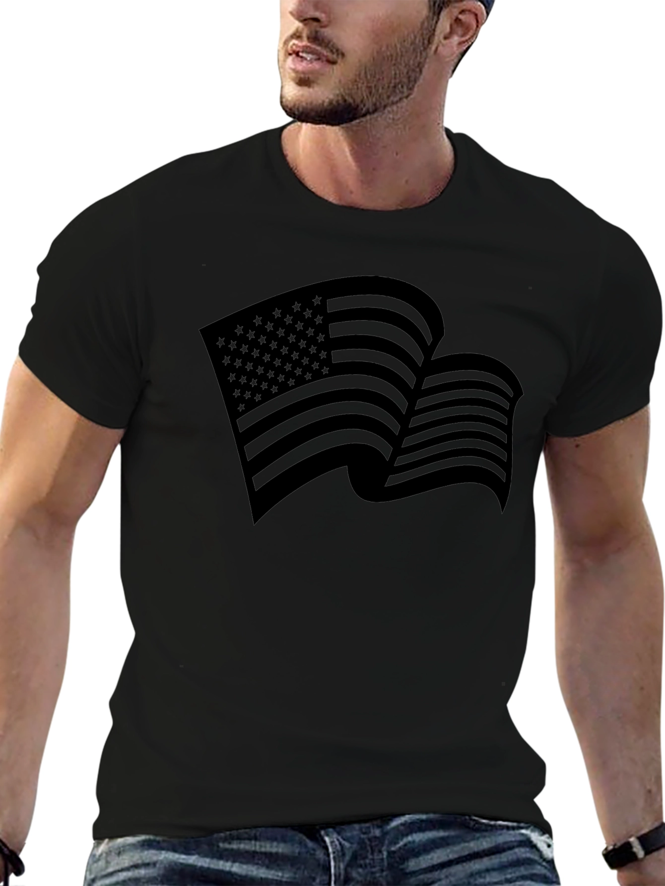 American Flag Graphic Print Black T-Shirt