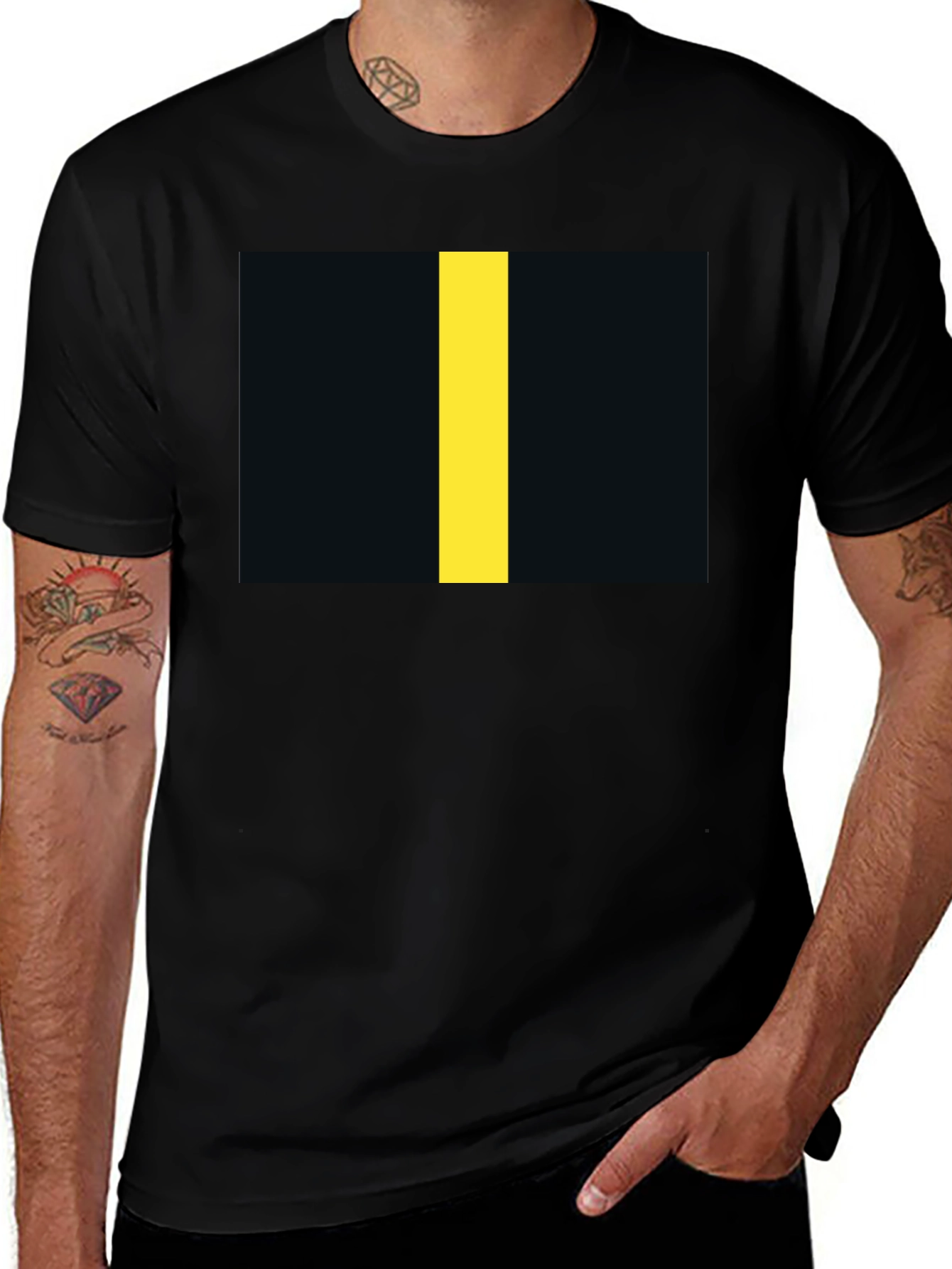 Black T-Shirt with Yellow Stripe