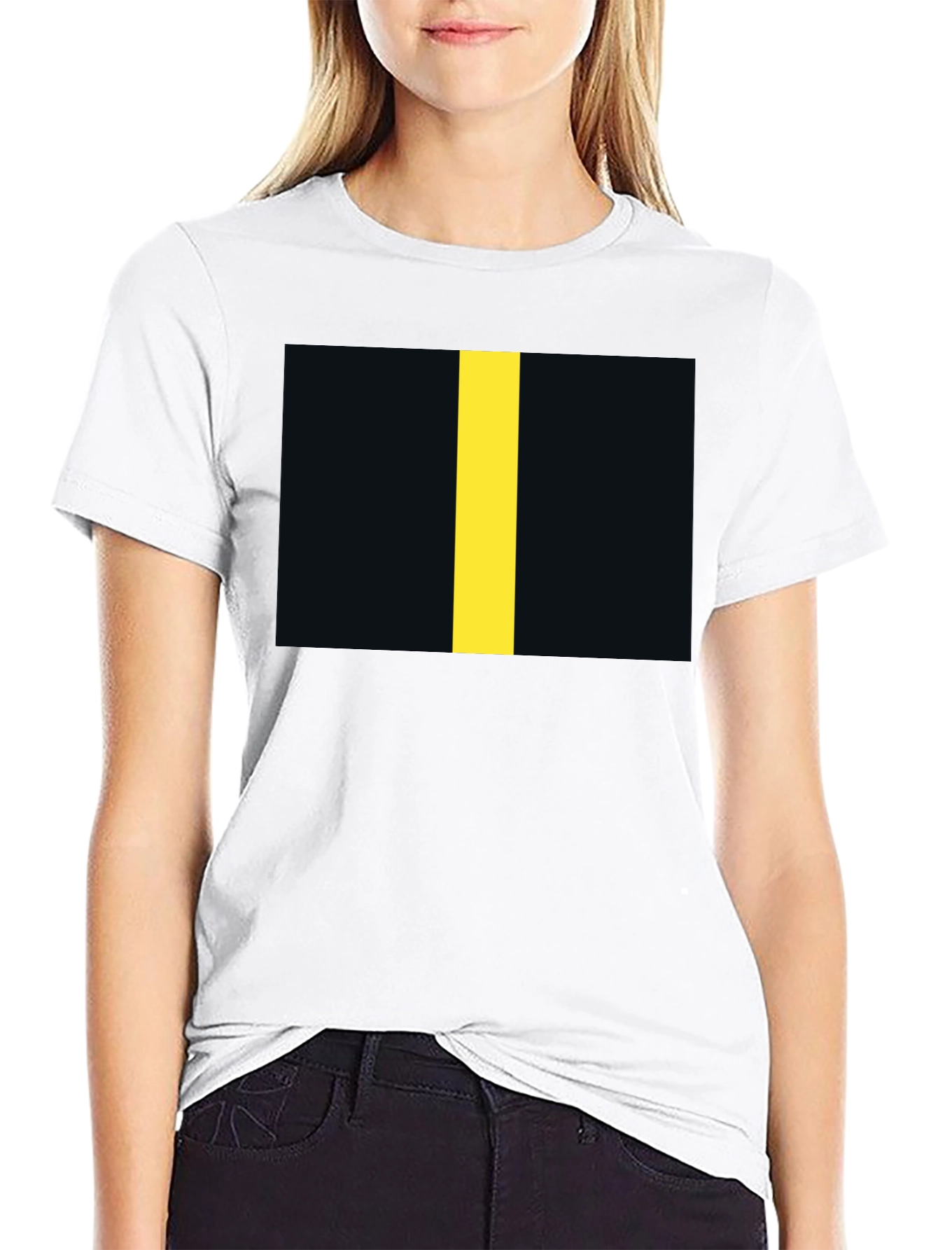 Black T-Shirt with Yellow Stripe