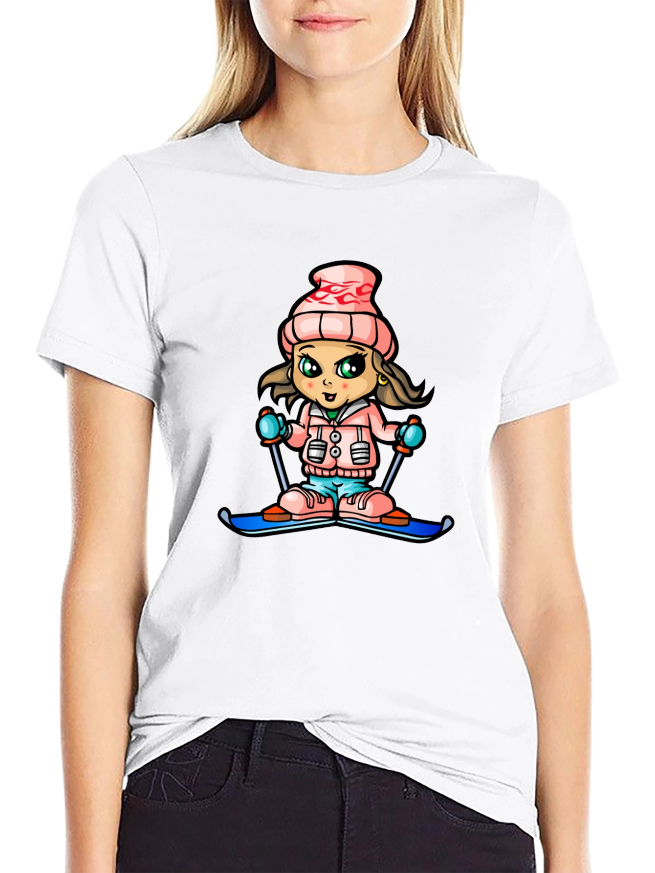 Girl Skier Graphic Tee - Winter Fun Shirt