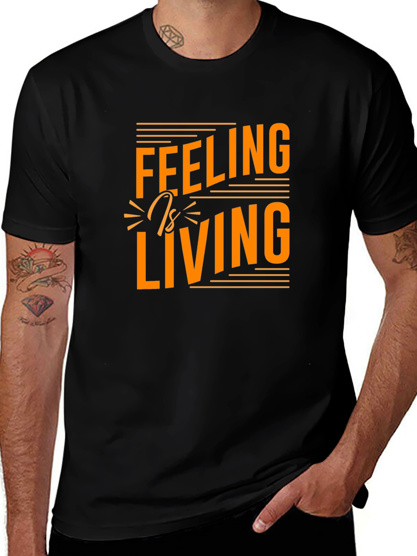 Feeling is Living Graphic Tee - Stylish Black T-Shirt