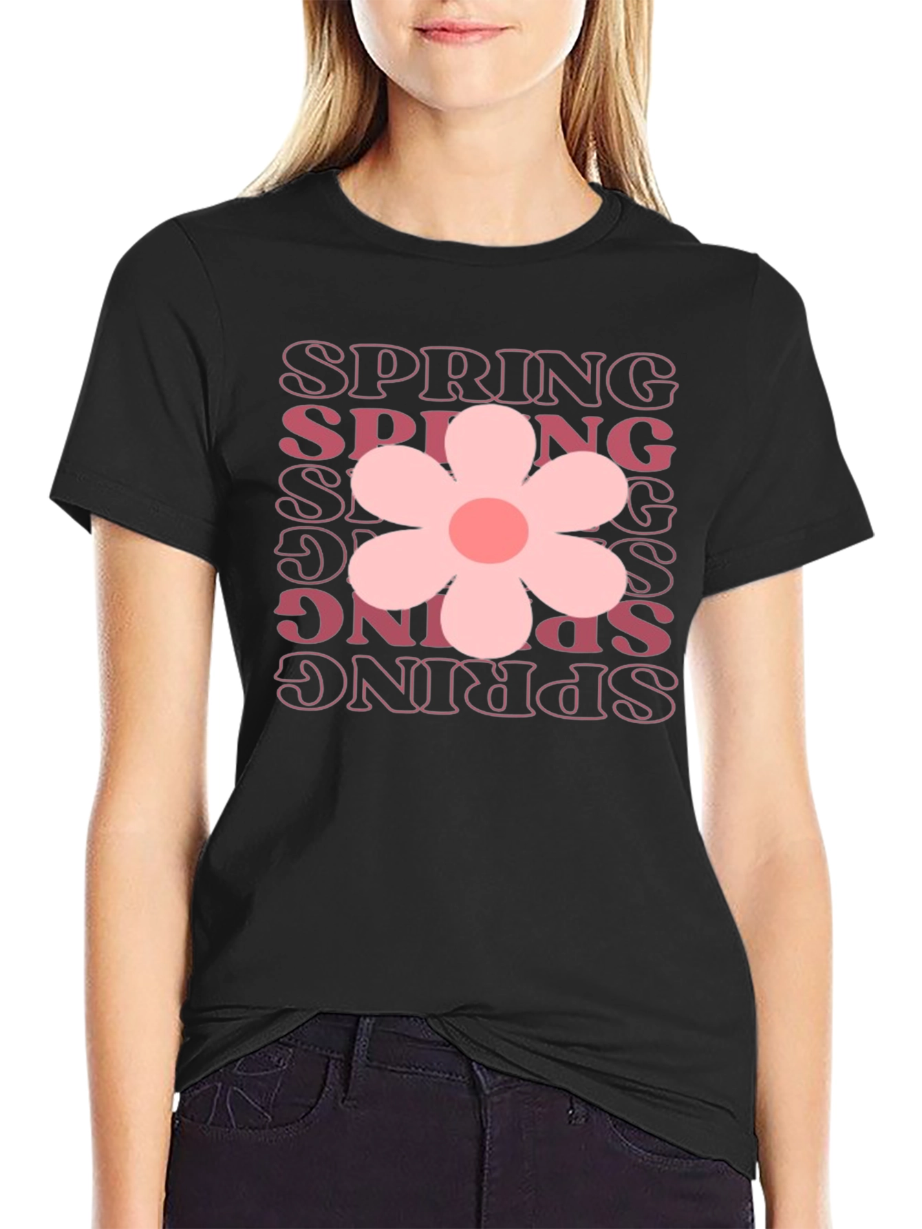 Spring Flower Graphic Tee - Black