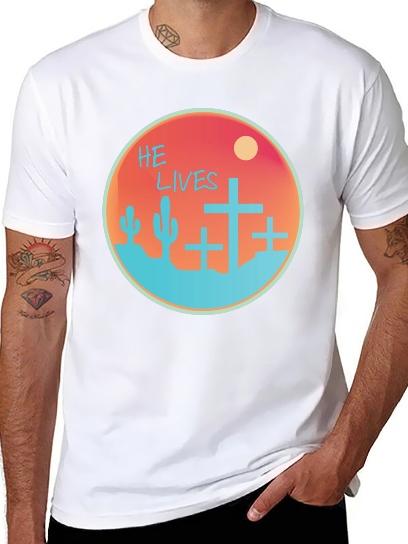 He Lives Graphic Tee - Desert Scene
