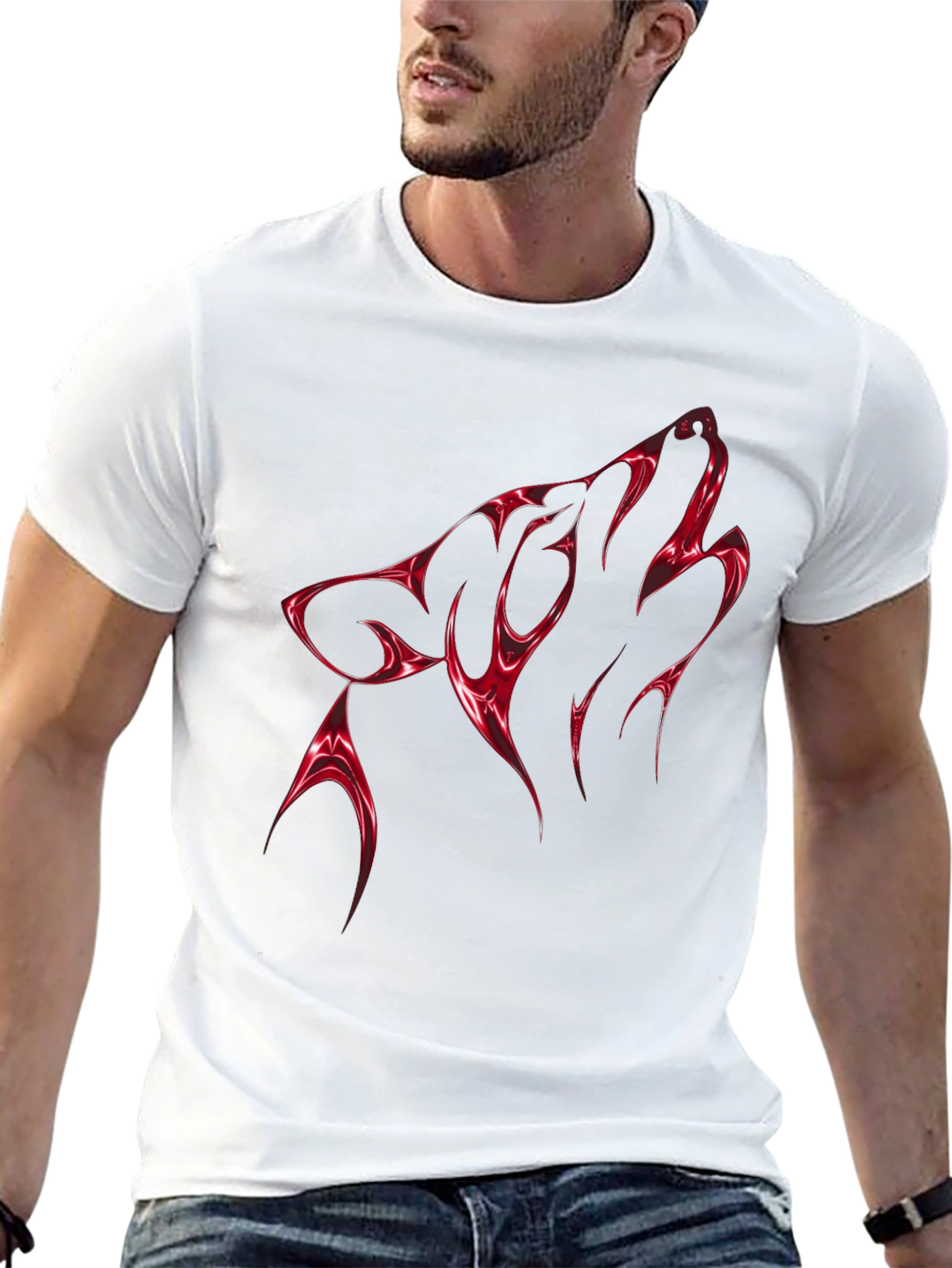 Bold Red Wolf Graphic Tee - Mens Black T-Shirt