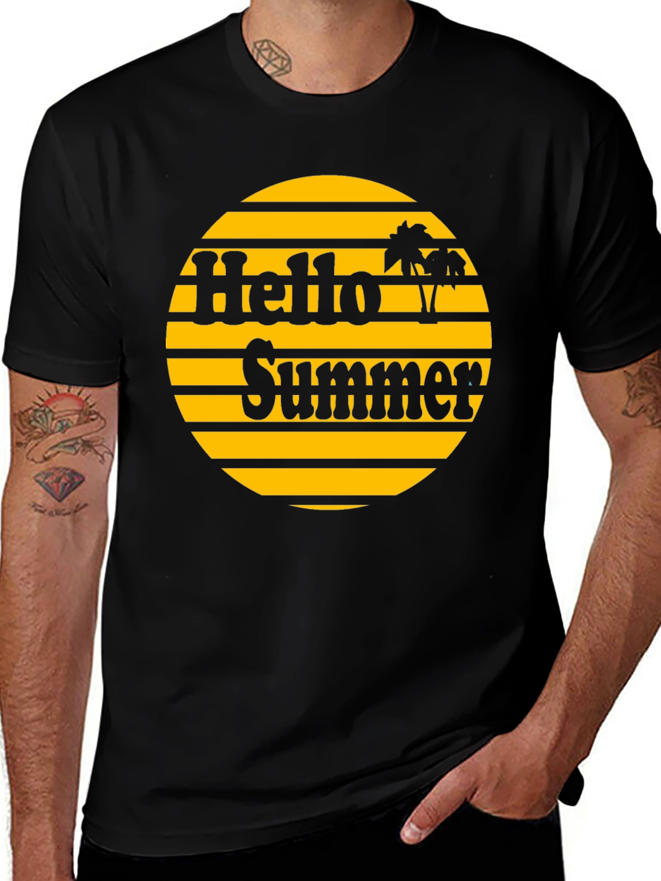 Hello Summer Graphic T-Shirt - Retro Sunset Design