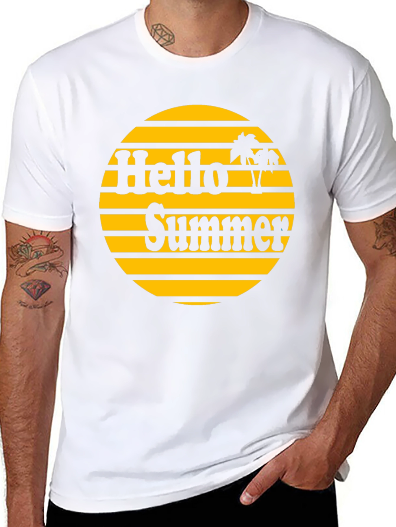 Hello Summer Graphic T-Shirt - Retro Sunset Design