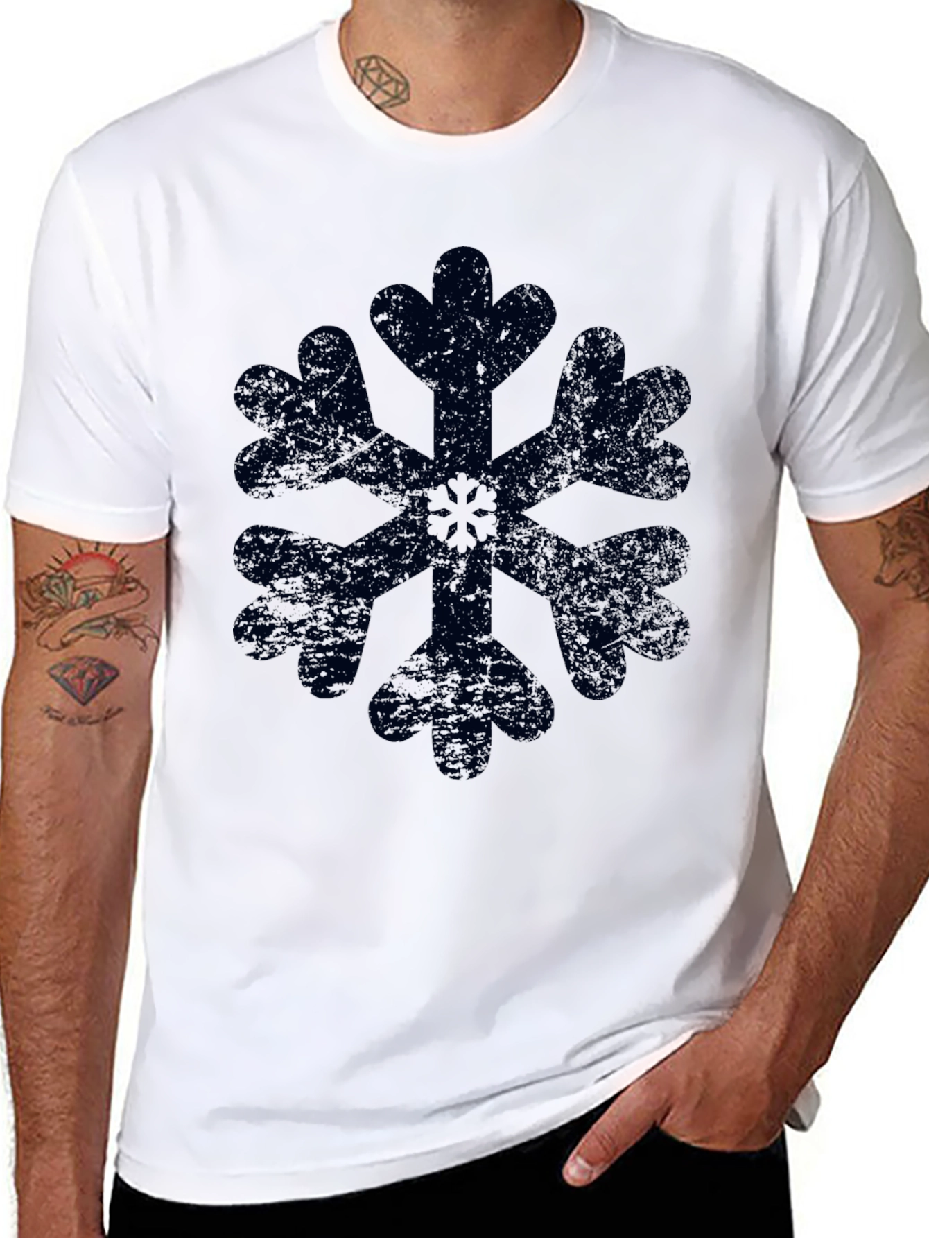 Snowflake Graphic Black T-Shirt Distressed Print