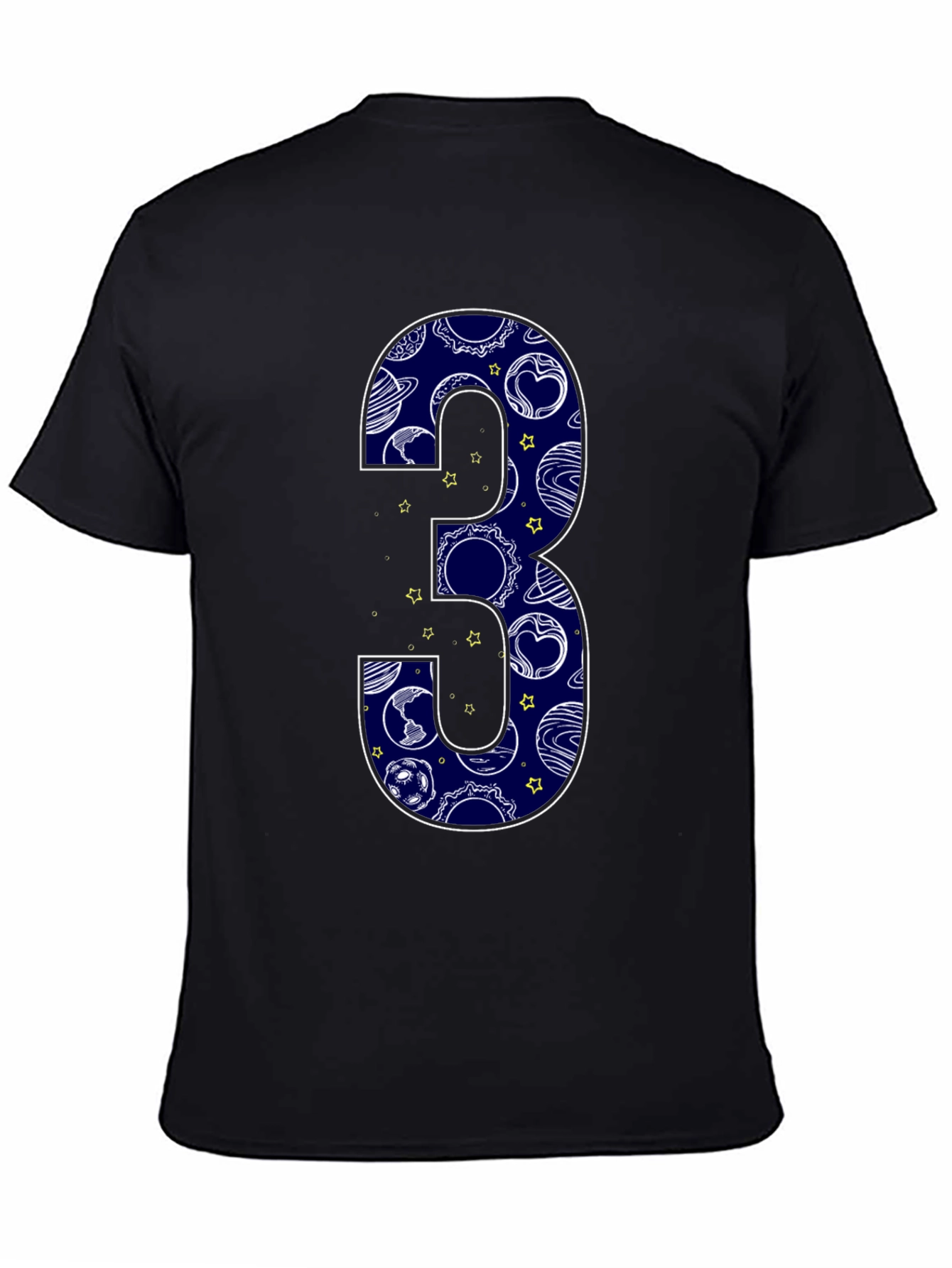 Number 3 Space Planets Black T-Shirt
