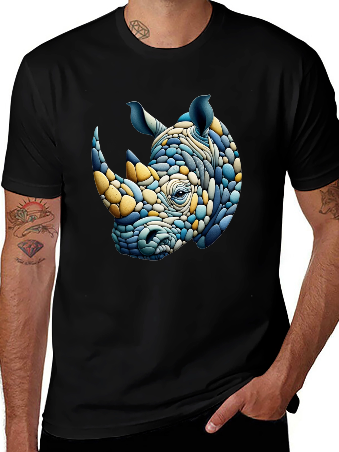 Abstract Rhino Graphic Tee - Stylish Mens T-Shirt