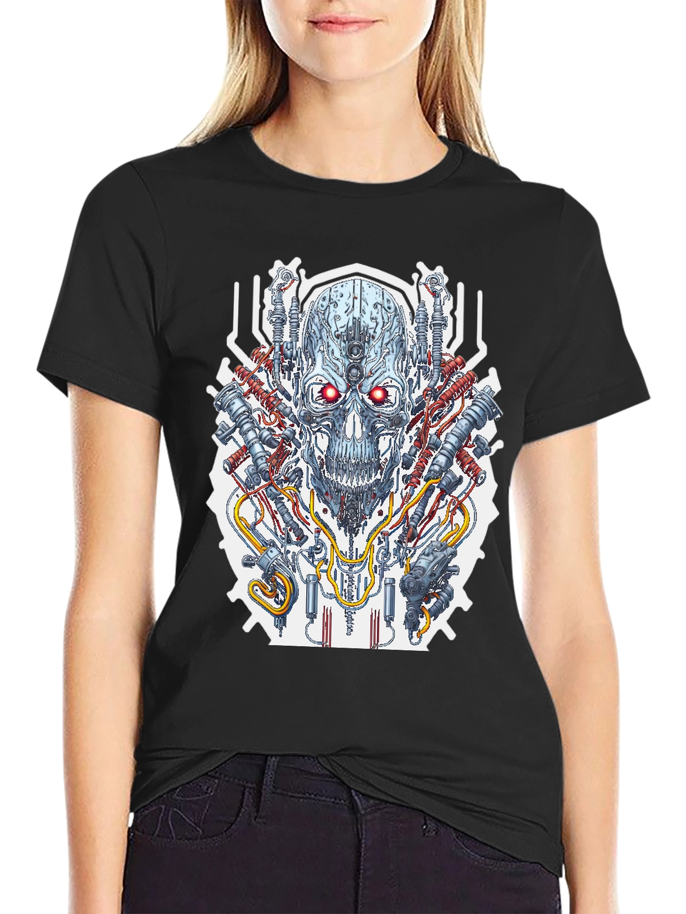 Cyberpunk Skull Graphic Tee - Mens Black T-Shirt