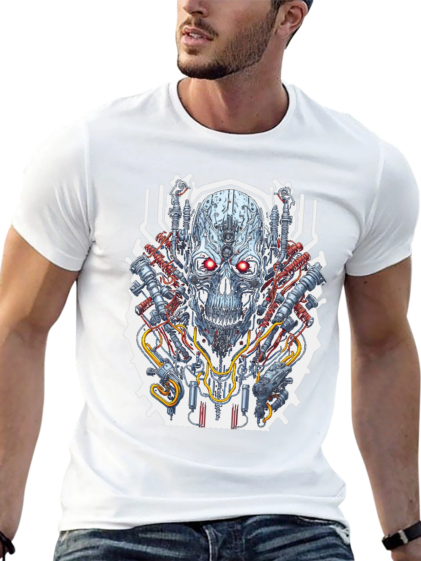 Cyberpunk Skull Graphic Tee - Mens Black T-Shirt