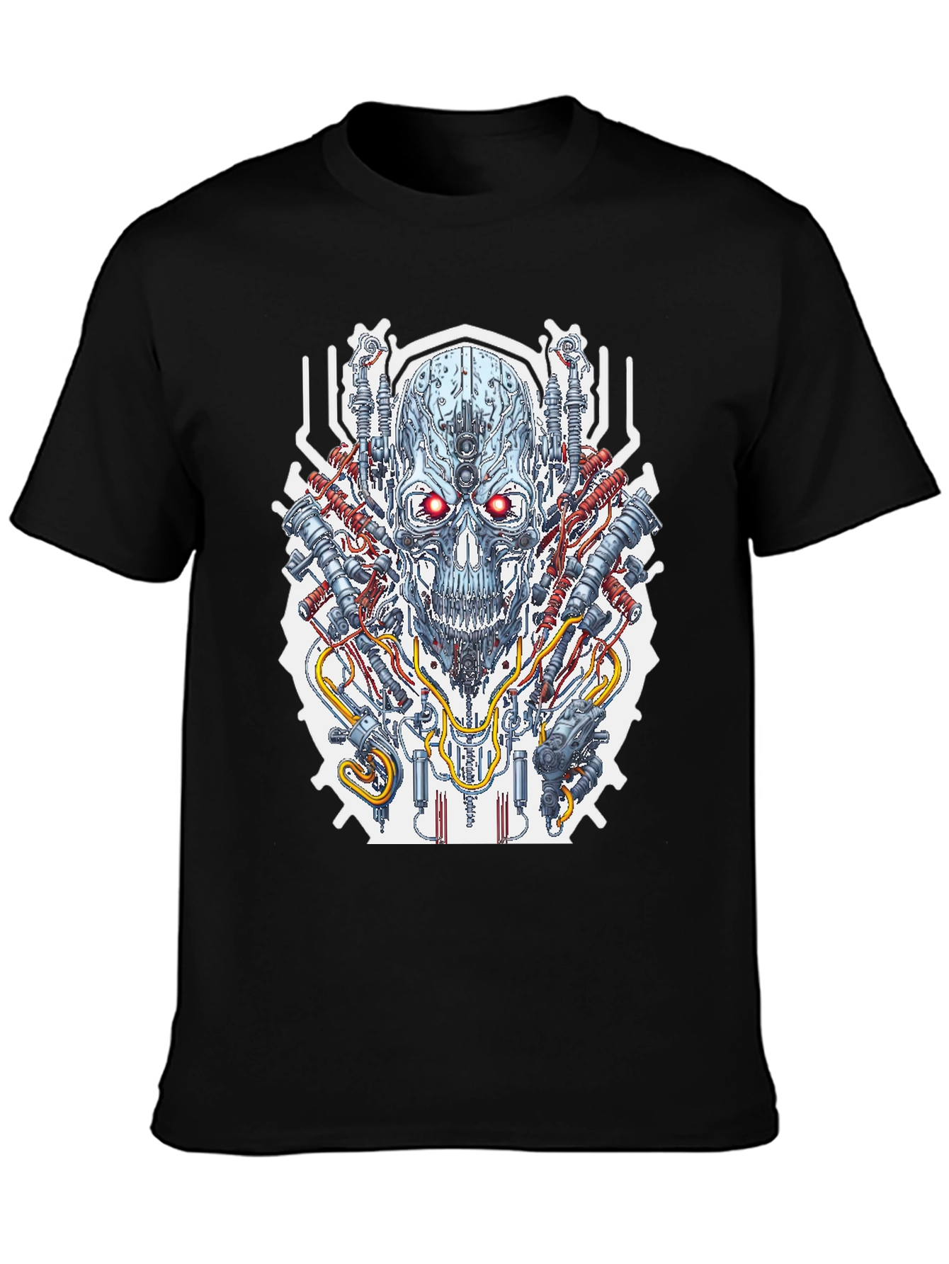 Cyberpunk Skull Graphic Tee - Mens Black T-Shirt