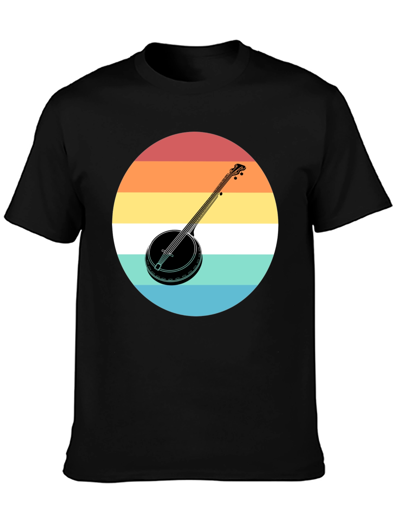 Retro Banjo Sunset Graphic Tee - Black Cotton T-Shirt