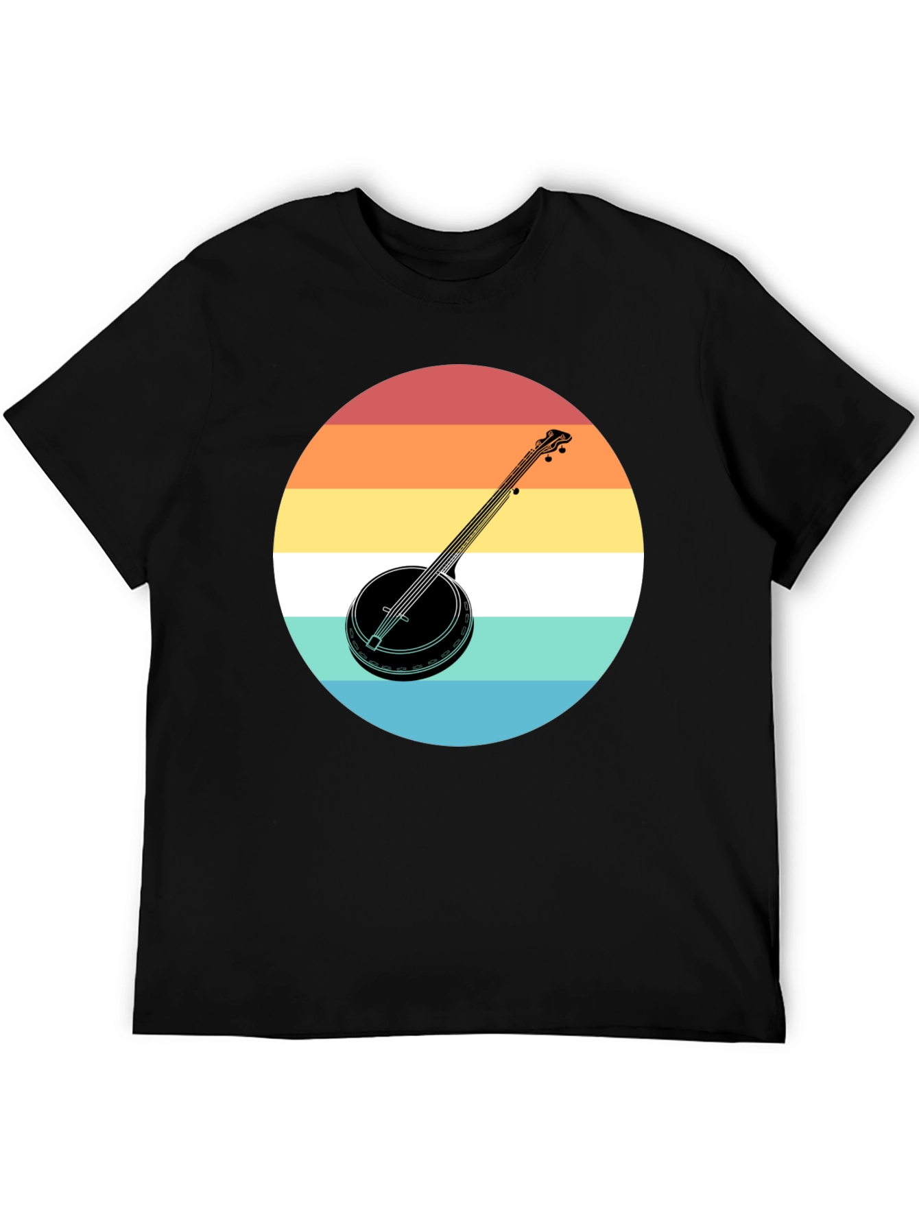 Retro Banjo Sunset Graphic Tee - Black Cotton T-Shirt