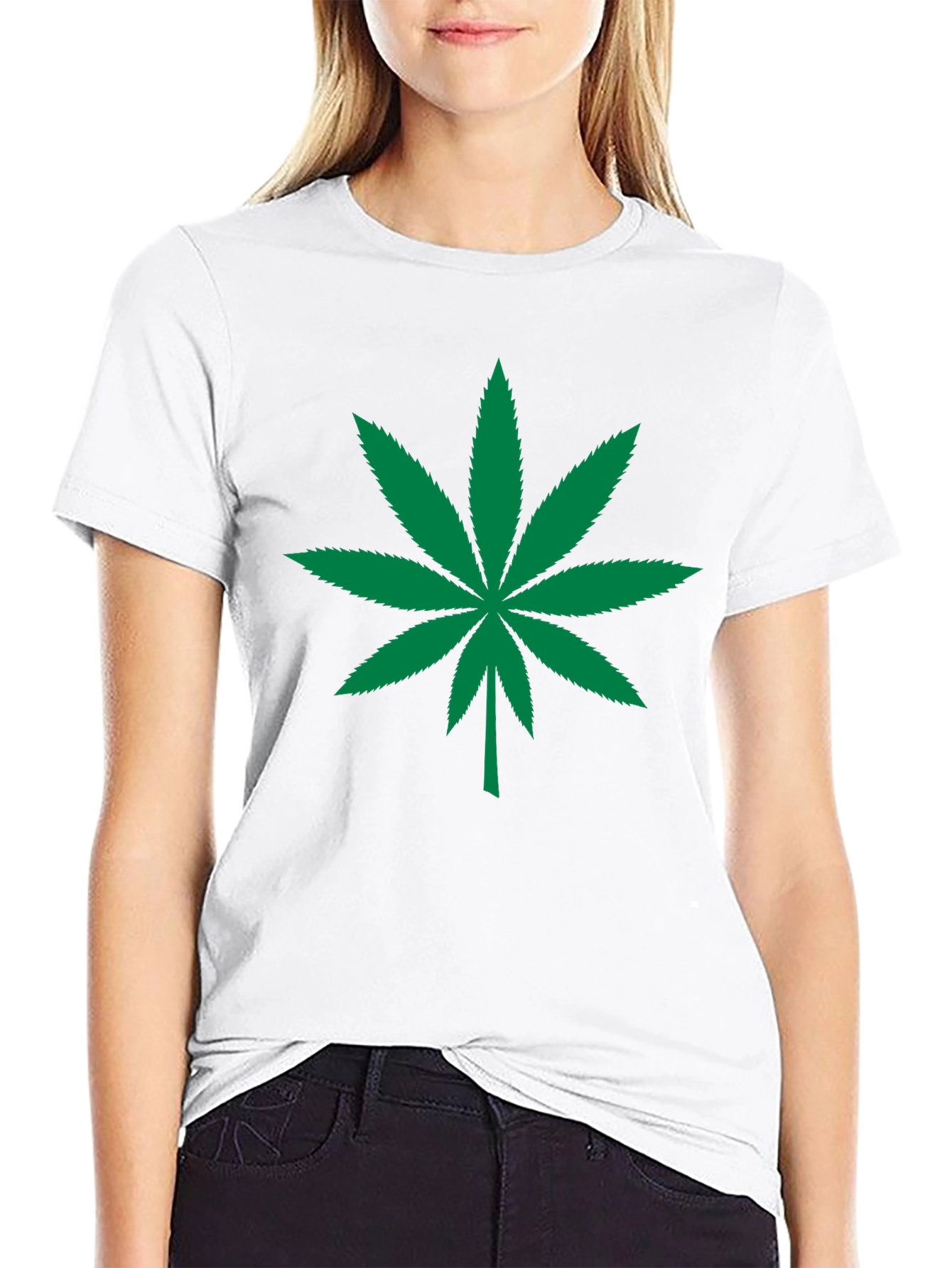 Cannabis Leaf Graphic Tee - Black Cotton T-Shirt