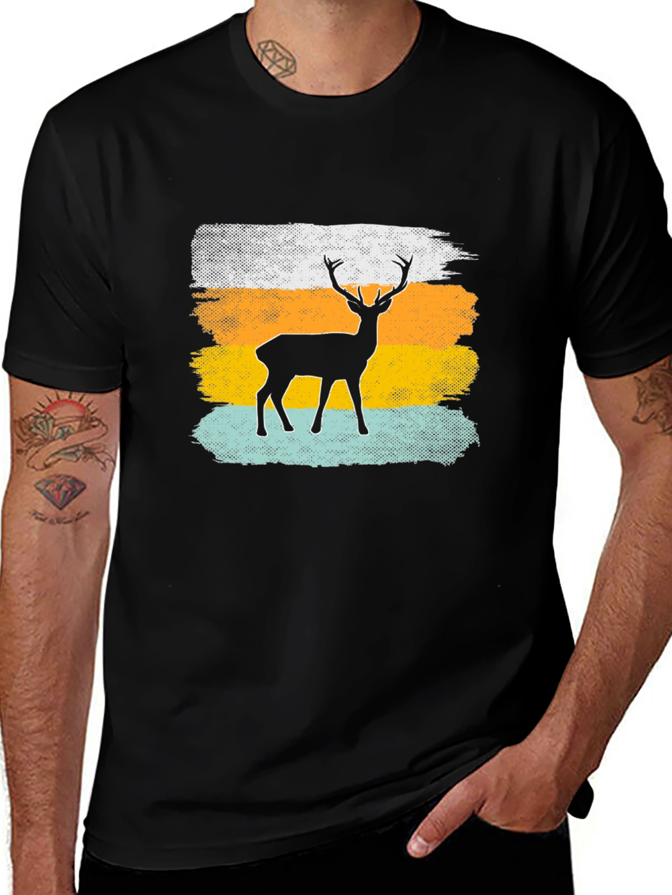 Retro Deer Graphic Tee - Mens Black T-Shirt